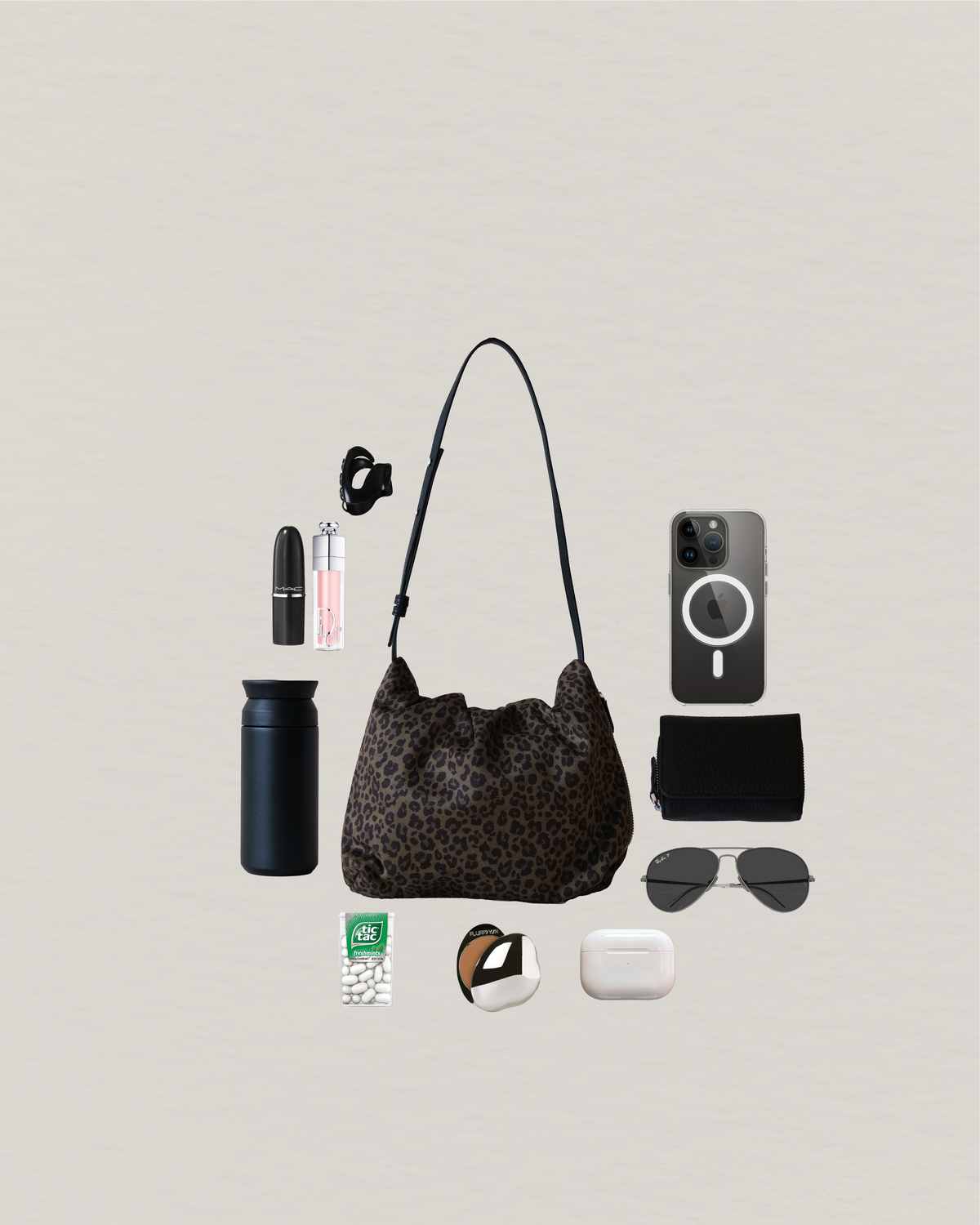 Classic Ruched Bag - Green Leopard Print