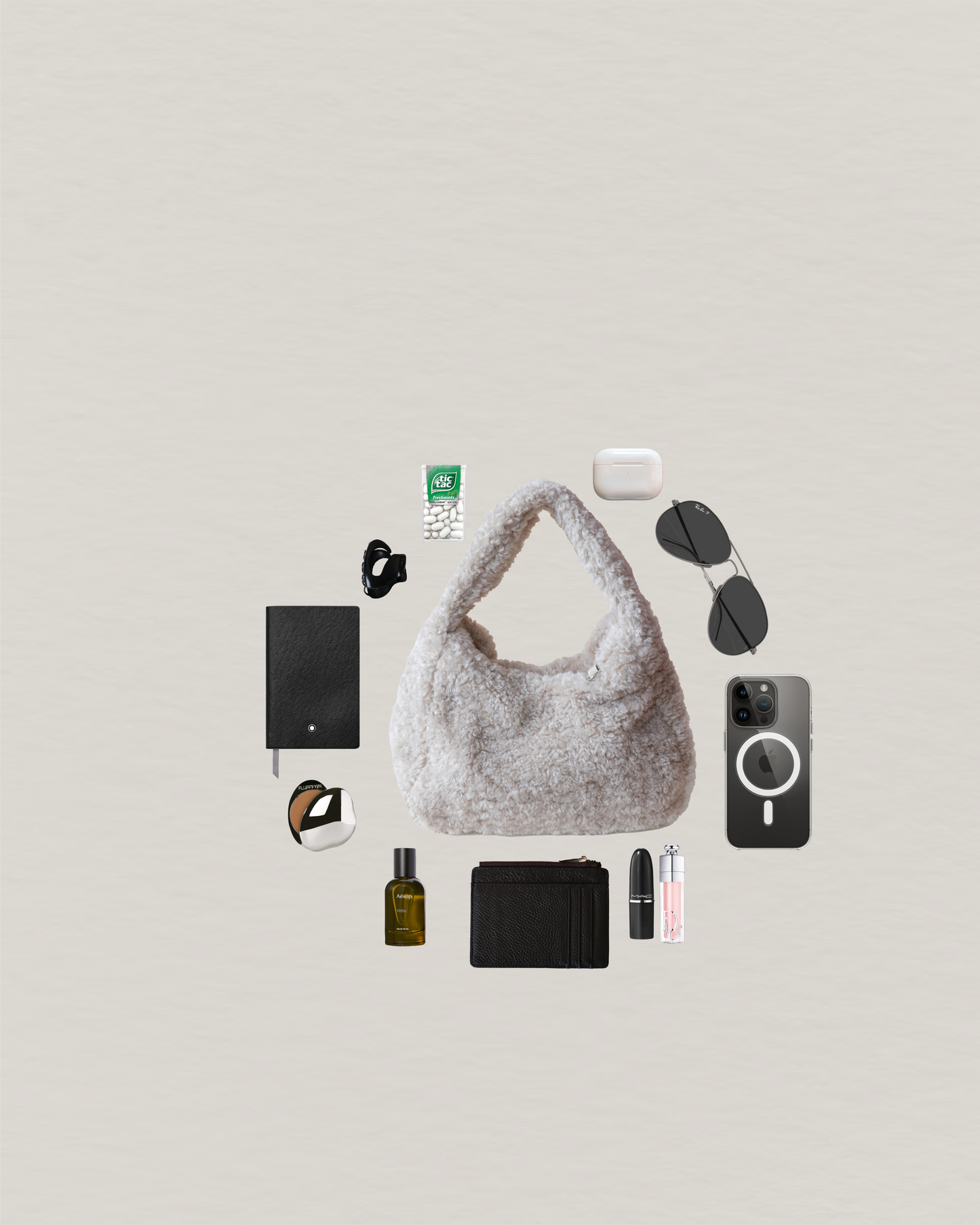 Velour Teddy Handbag - Almond White