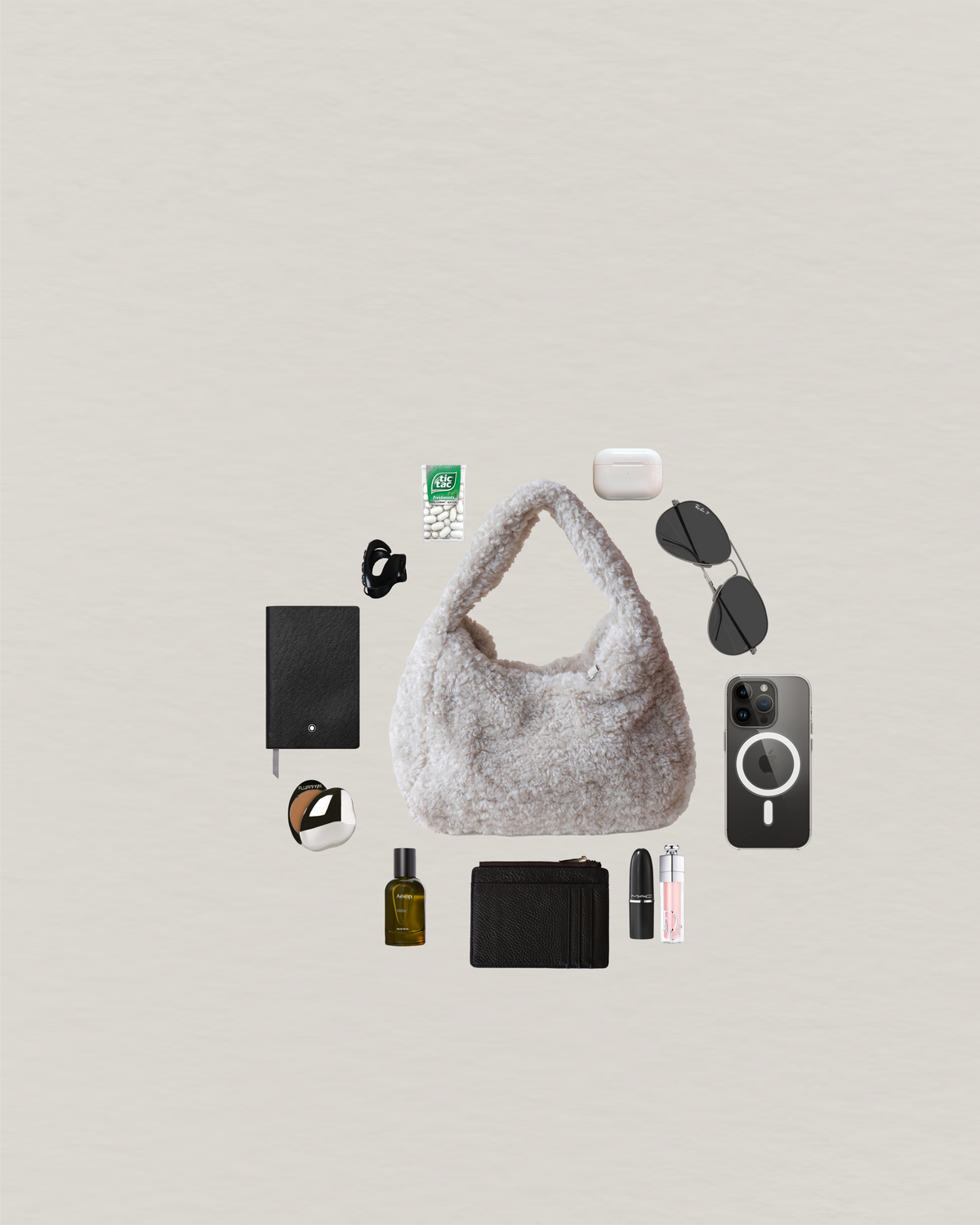 Velour Teddy Handbag - Almond White