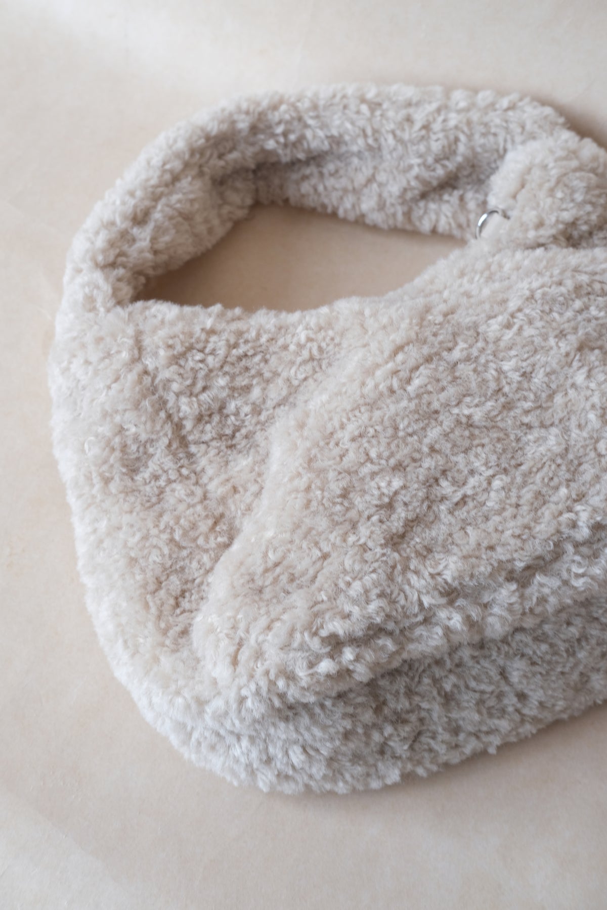 Velour Teddy Handbag - Almond White