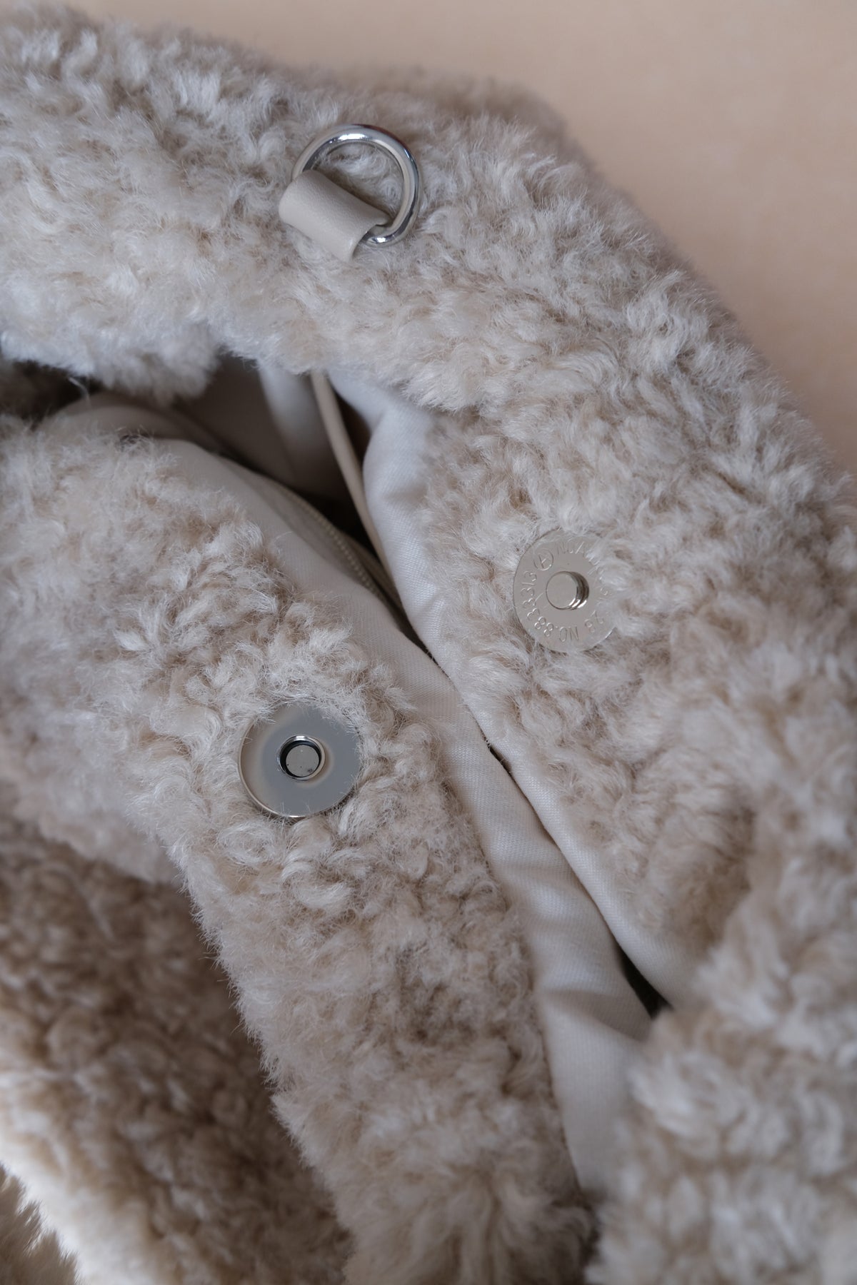 Velour Teddy Handbag - Almond White