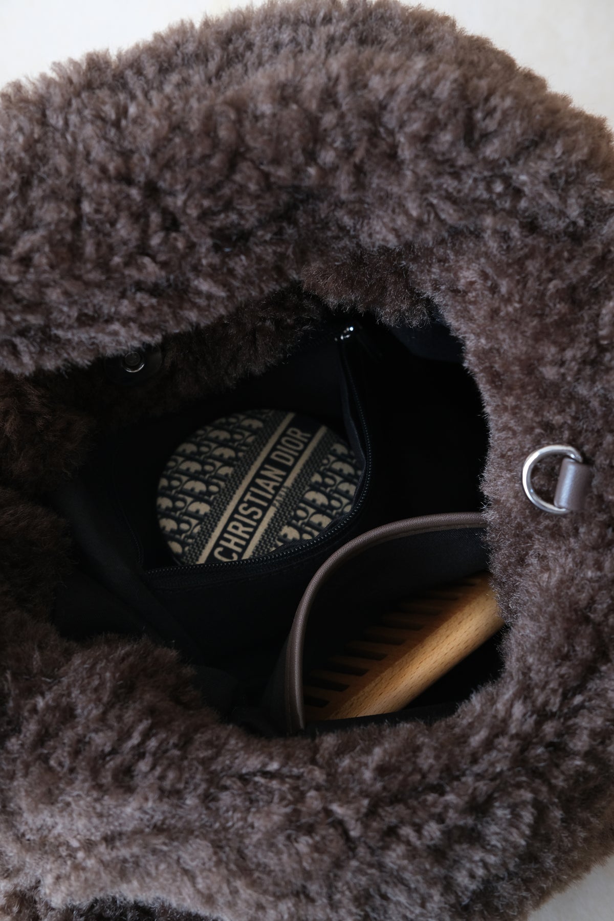 Velour Teddy Handbag - Coffee