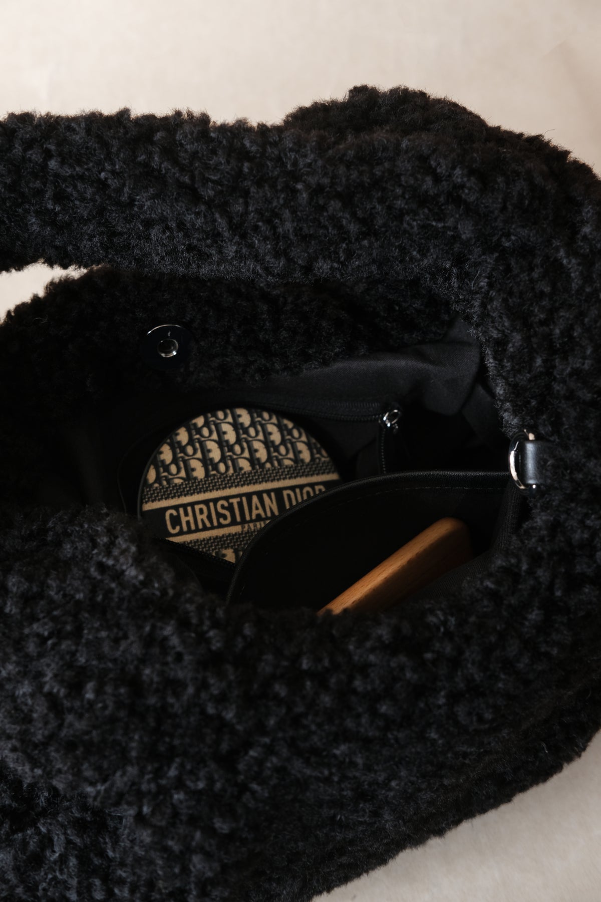 Velour Teddy Handbag - Classic Black