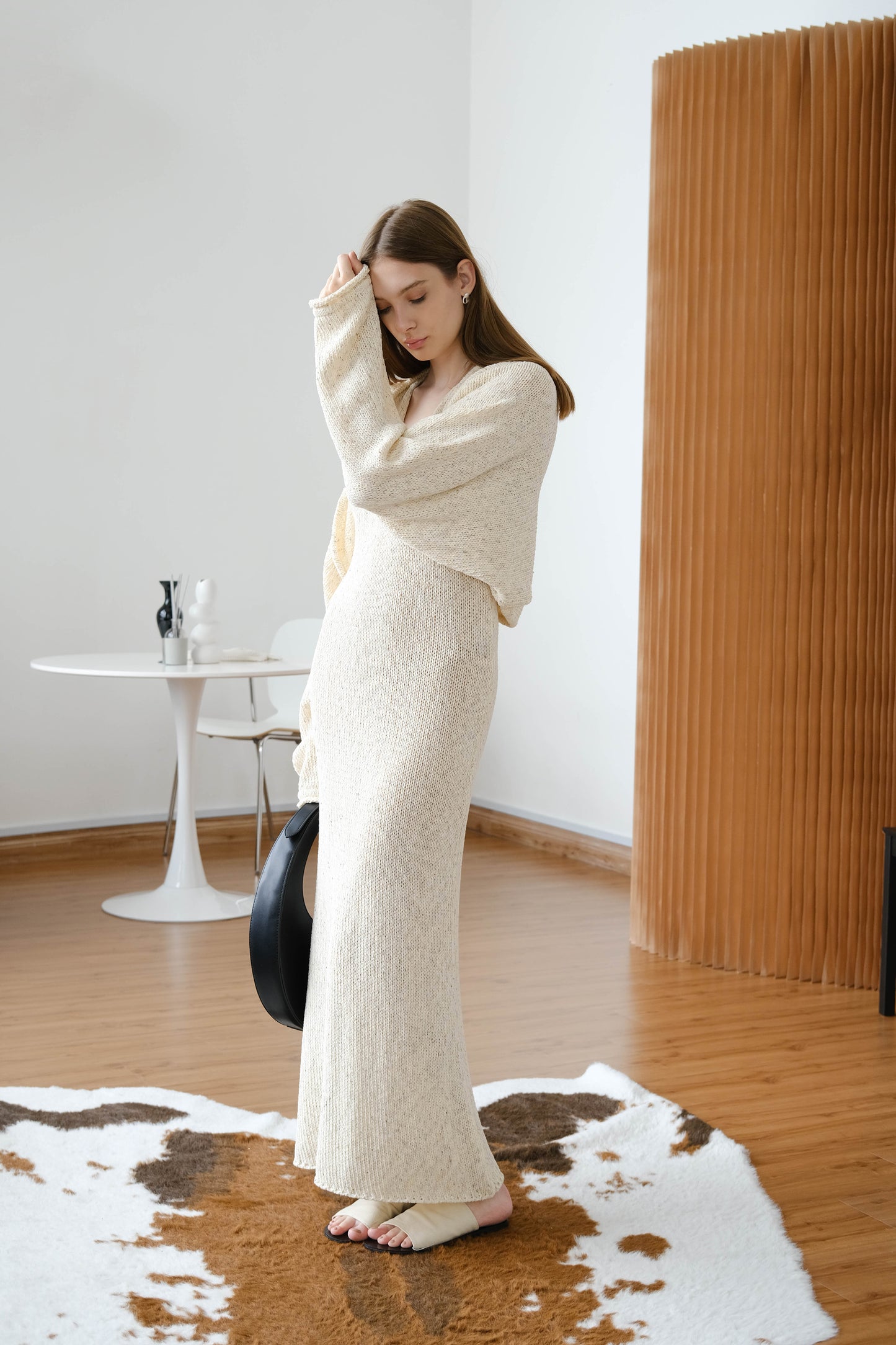 【2件套裝】高級法式針織開襟衫+法式針織連身裙