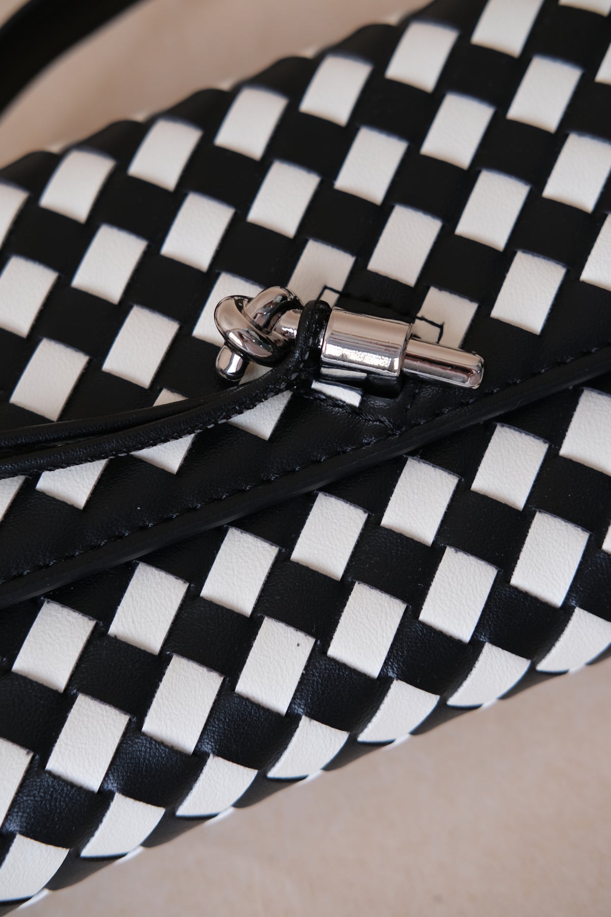 Artisan Crafted Flap Bag - Black and White