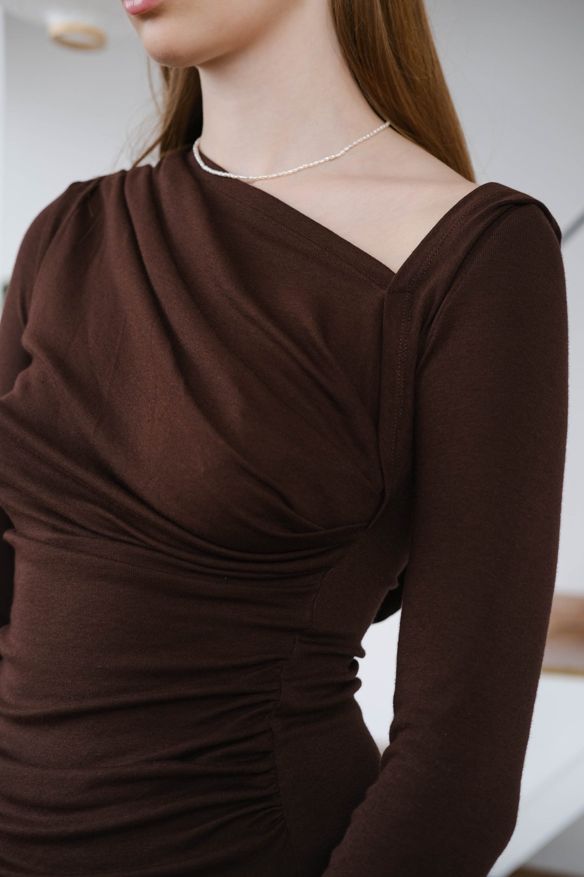 French Slope Neck Hooded Top - American Coffee