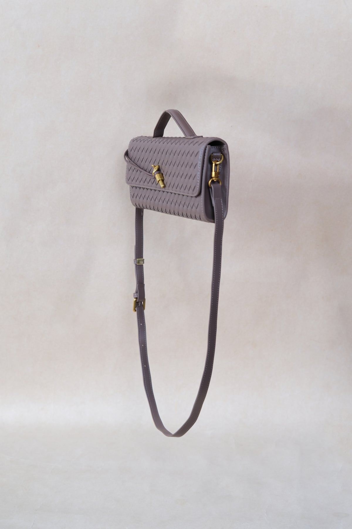 Artisan Crafted Flap Bag - Gray Brown