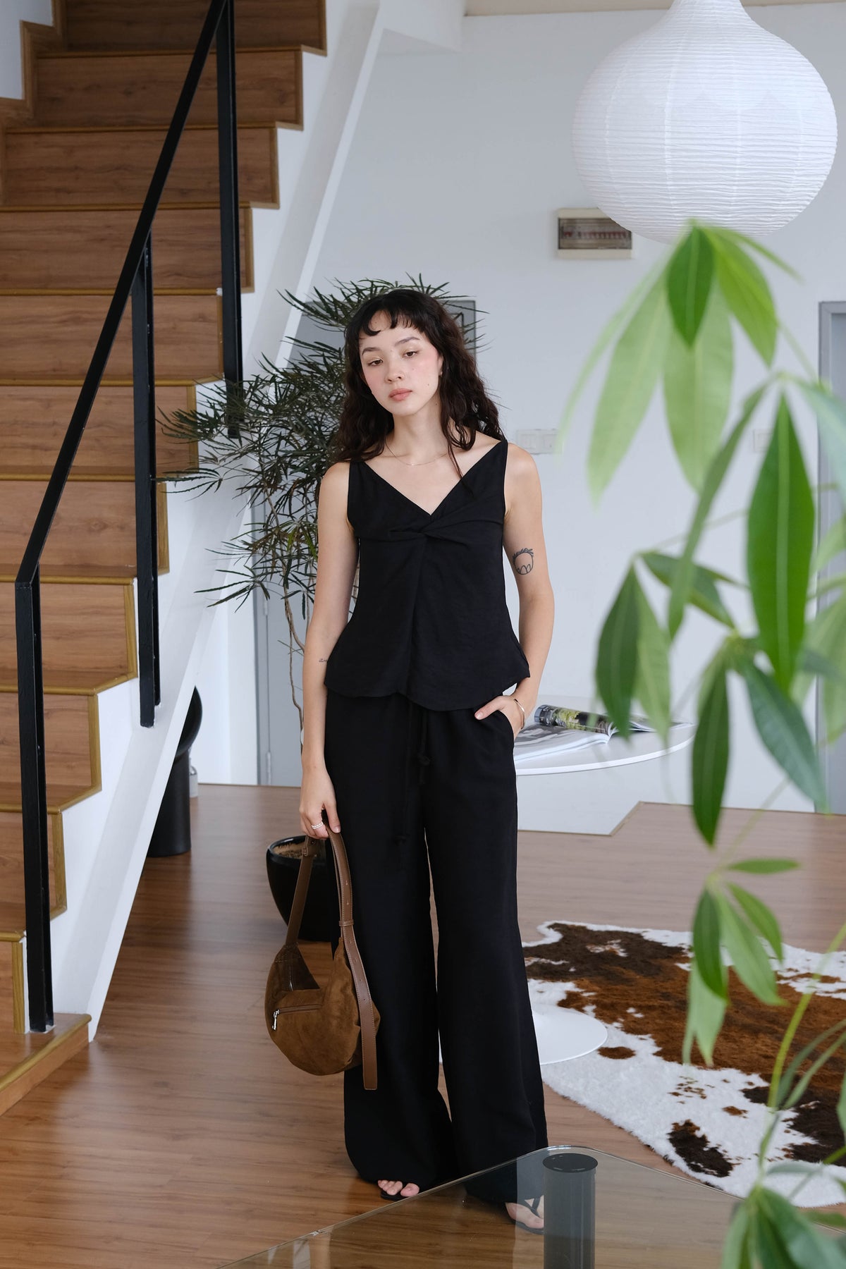 Casual Wide-leg Pants in Classic Black With Pocket