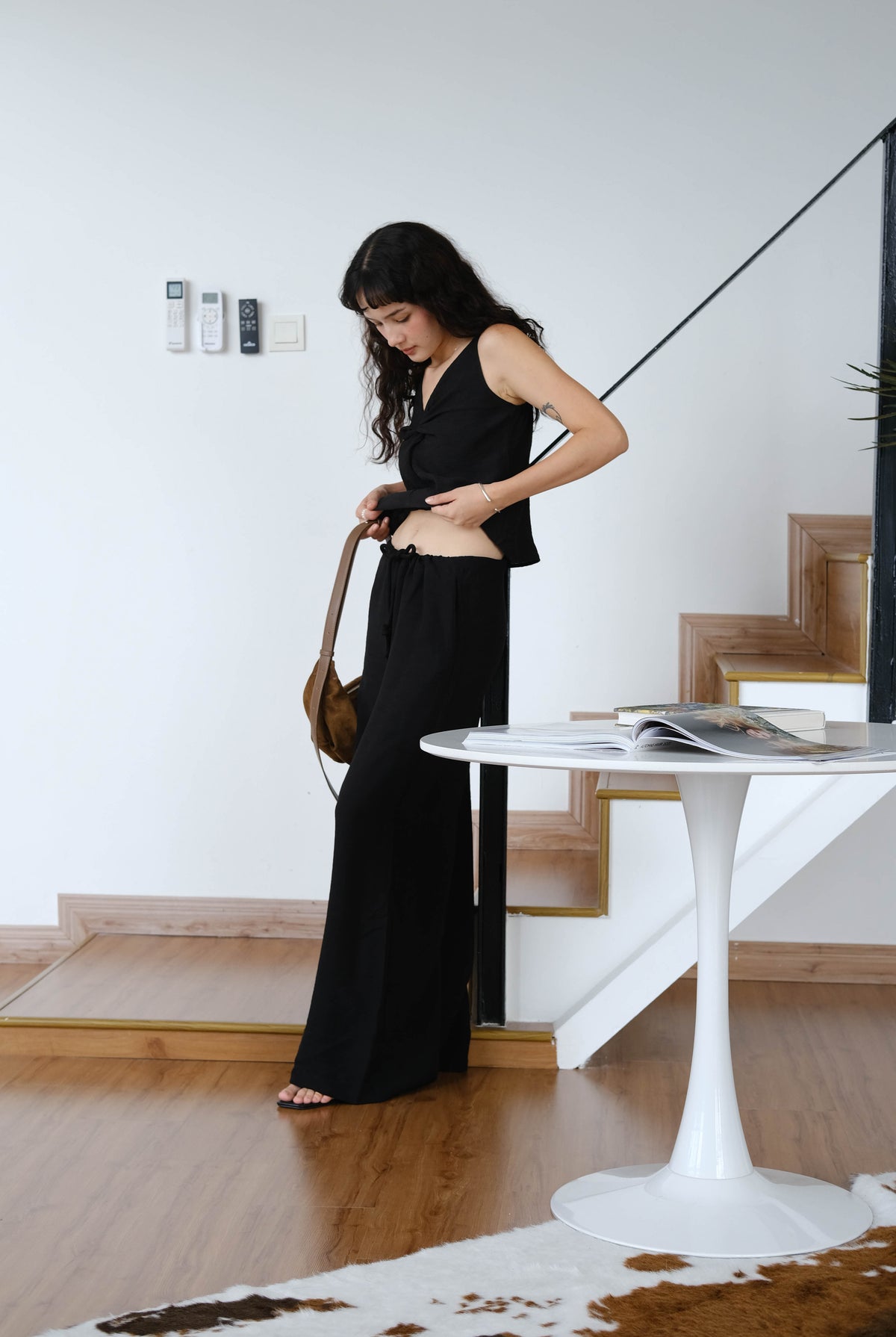Casual Wide-leg Pants in Classic Black With Pocket
