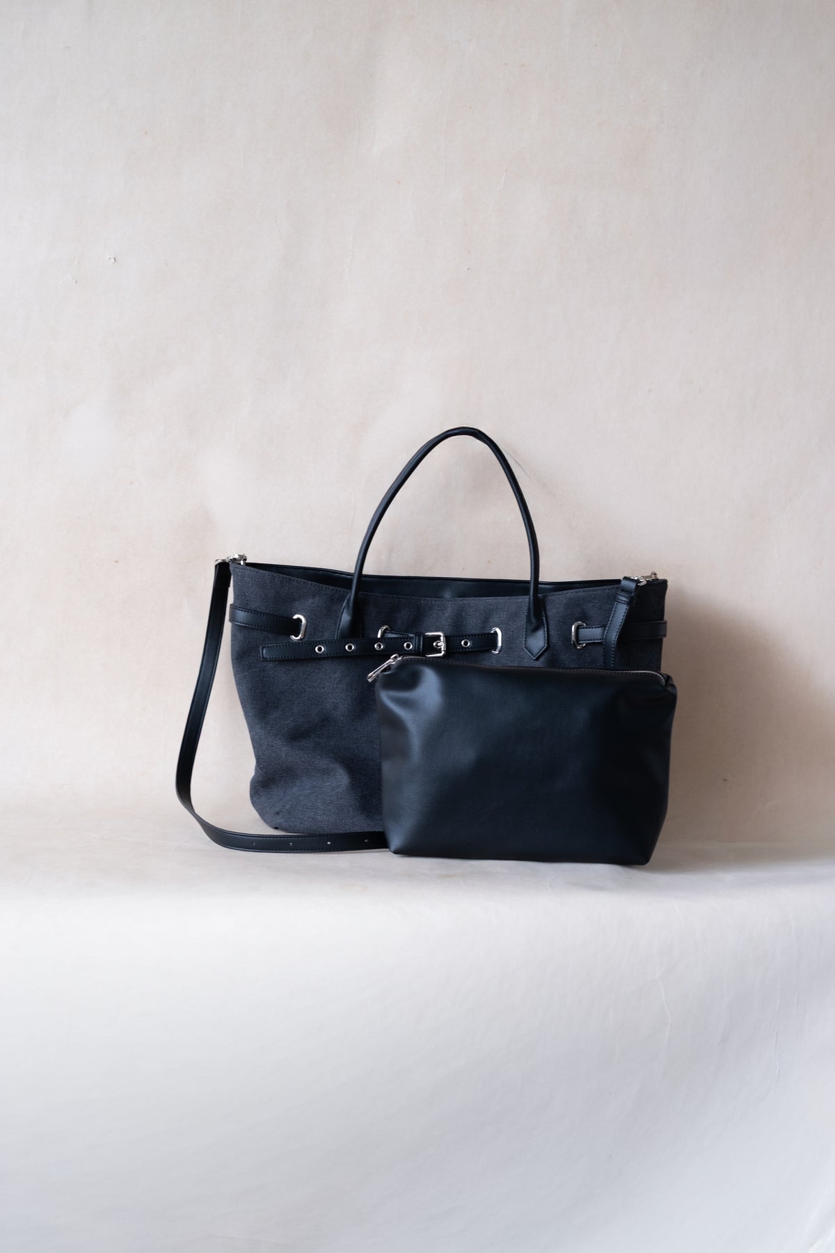 Élan Belted Canvas Tote - Black