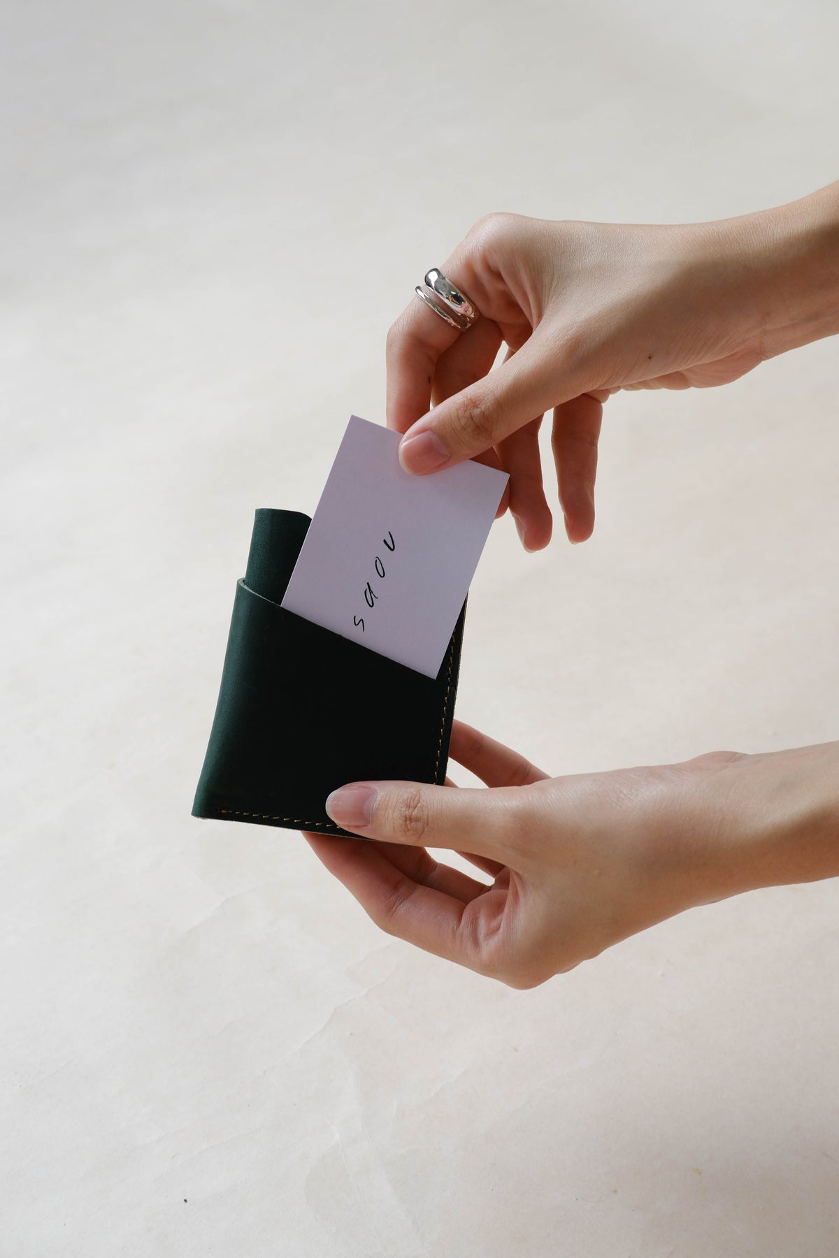 Handmade Cowhide Card Clip In Dark Green