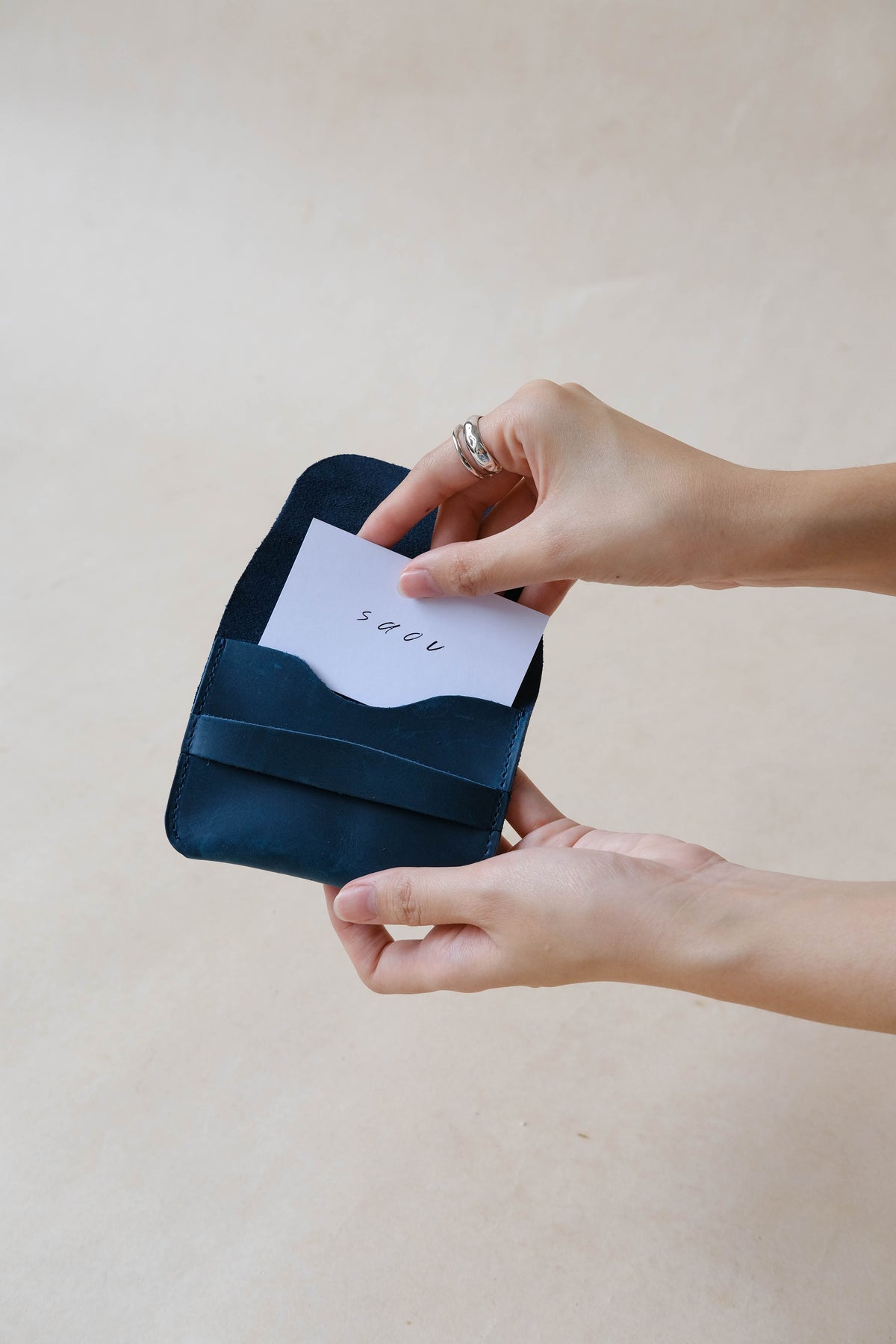 Handmade Genuine Leather Card Holder In Bluish