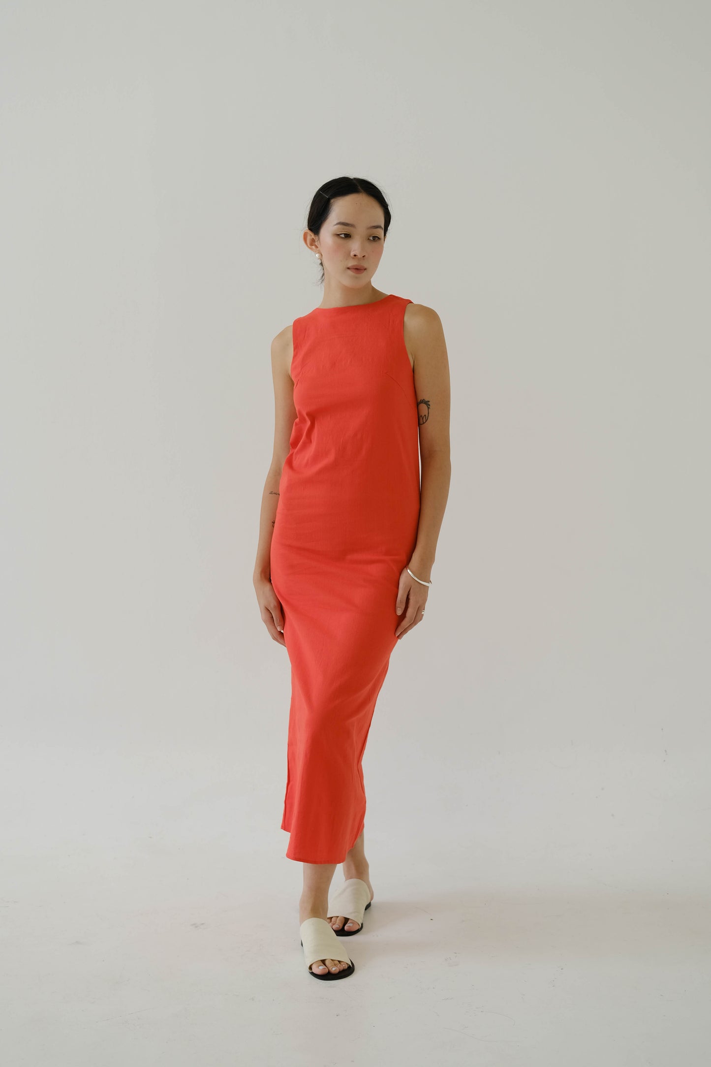 French cotton linen tank dress in orange