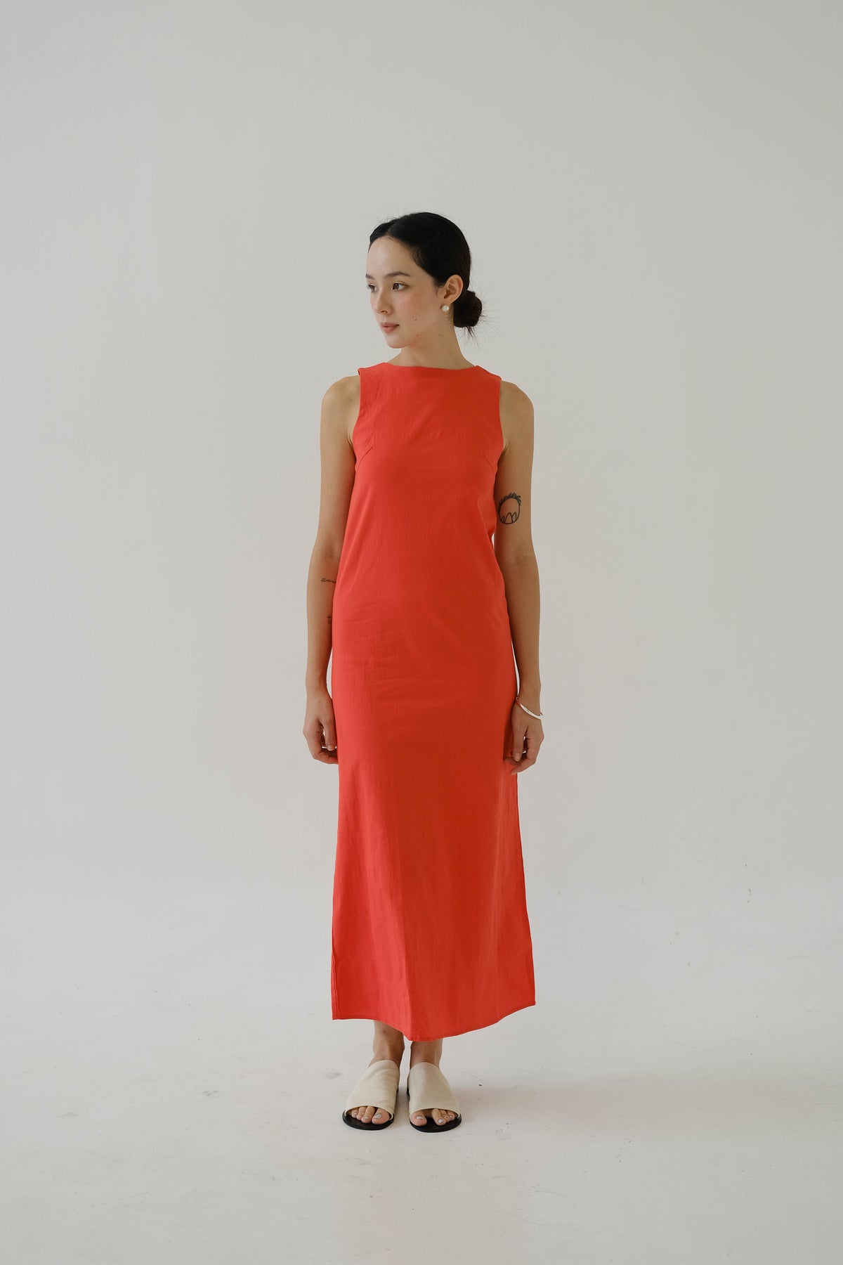 French Cotton Linen Tank Dress In Orange
