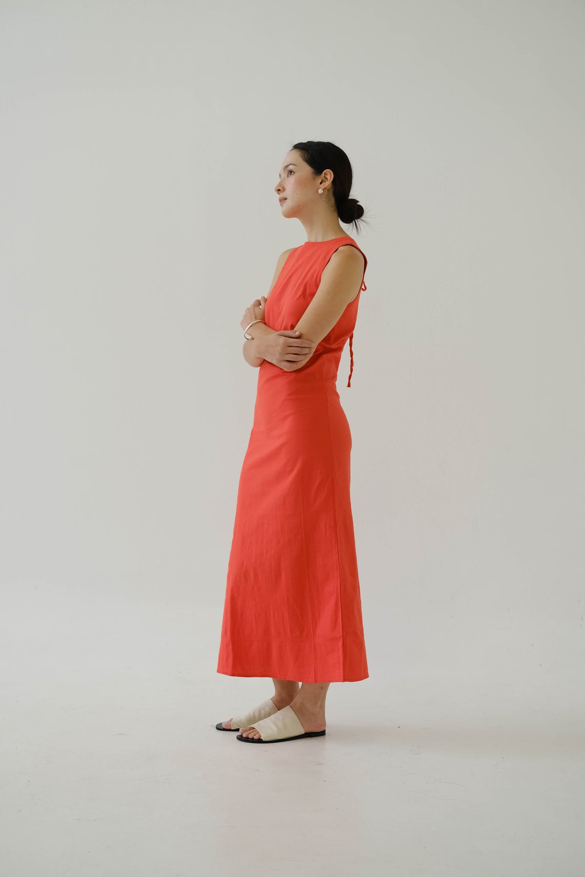 French Cotton Linen Tank Dress In Orange