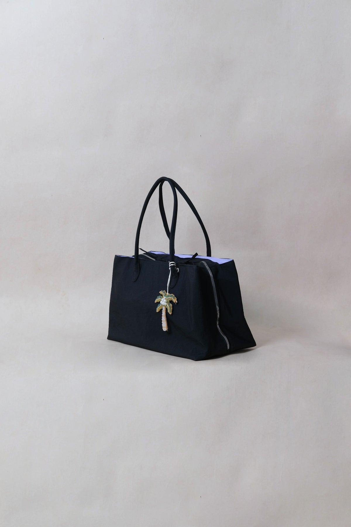 Classic Flow Nylon Tote - Black Purple (With Charm)
