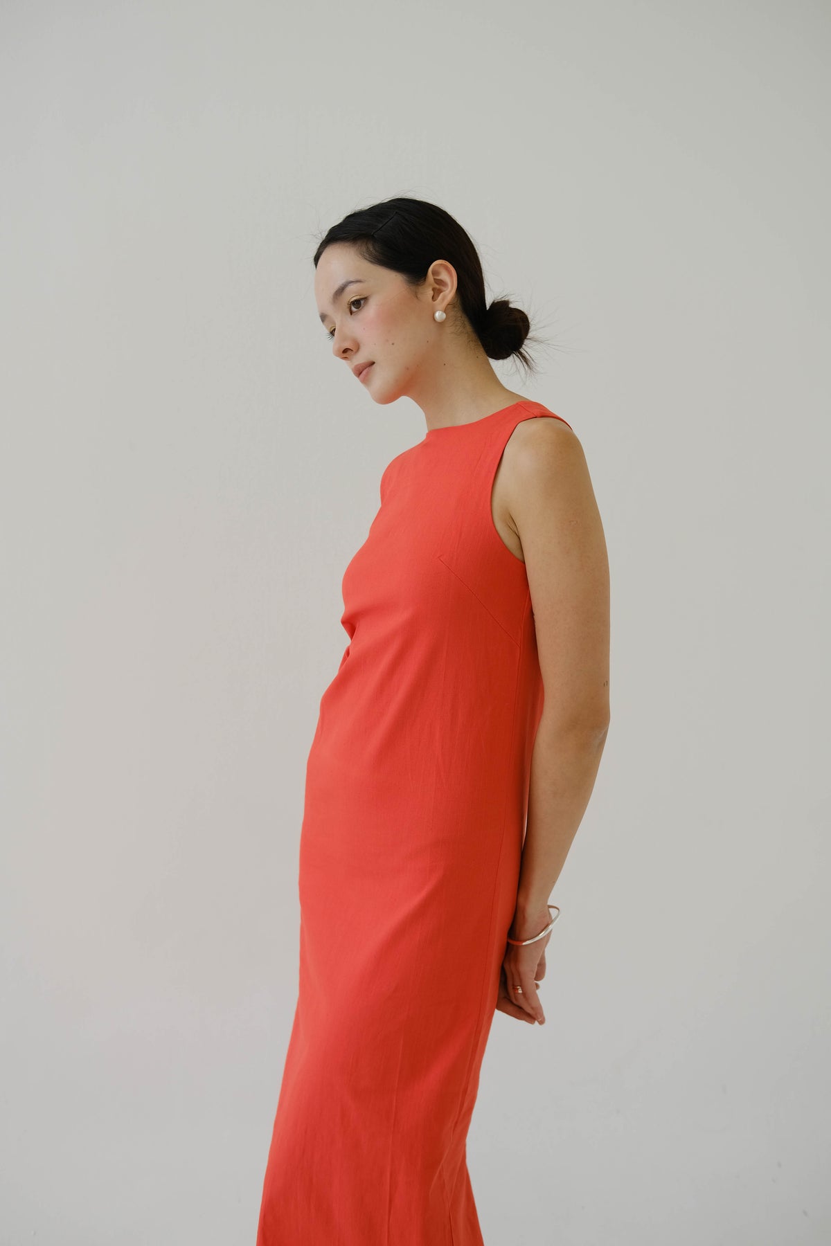 French Cotton Linen Tank Dress In Orange