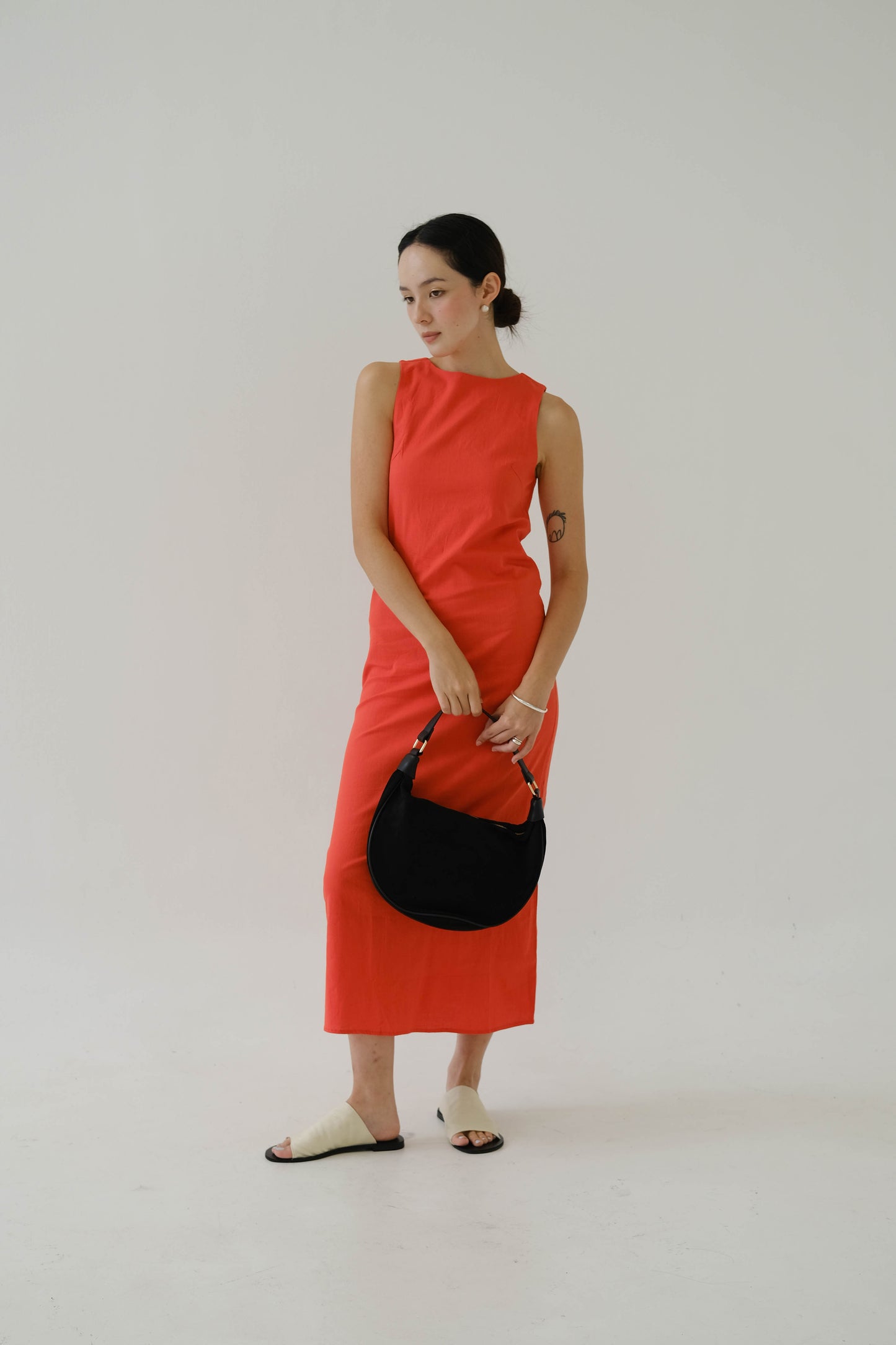 French cotton linen tank dress in orange