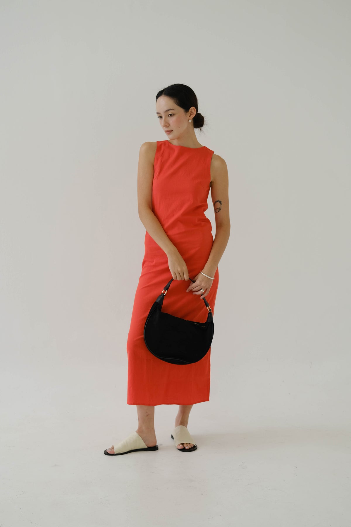 French Cotton Linen Tank Dress In Orange