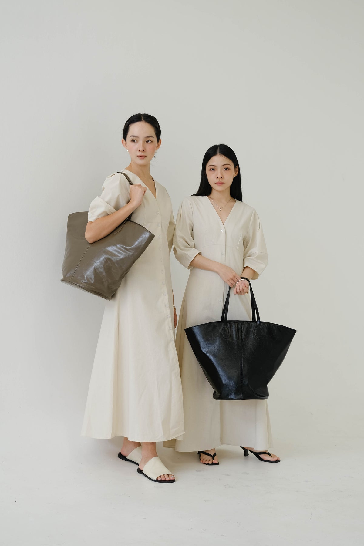 棉亞麻露背泡泡袖連身裙