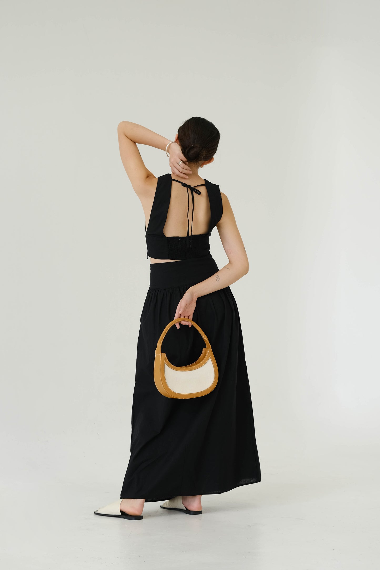 V-neck Sleeveless tank top + Long Dress in Classic Black in suit