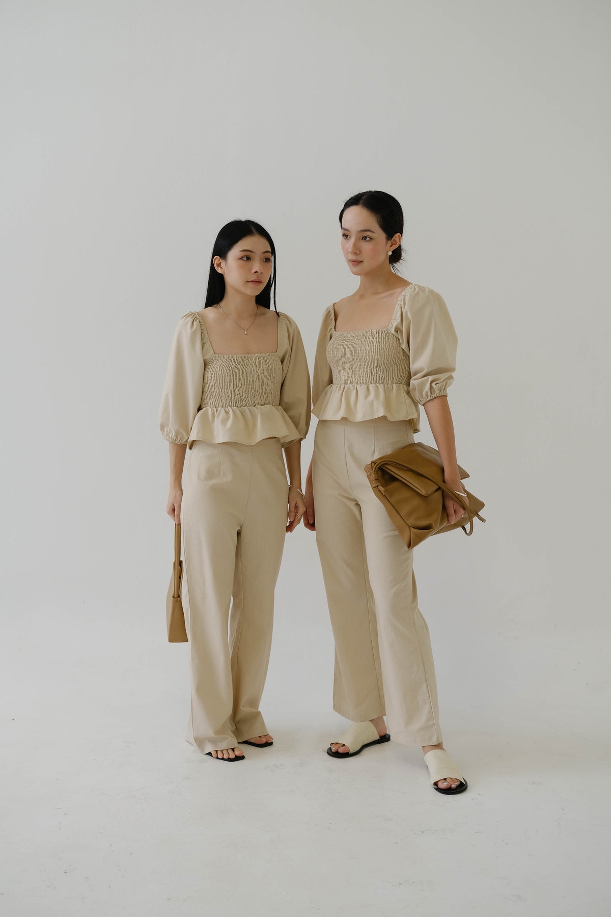 French Linen Wide Leg Pants In Almond White