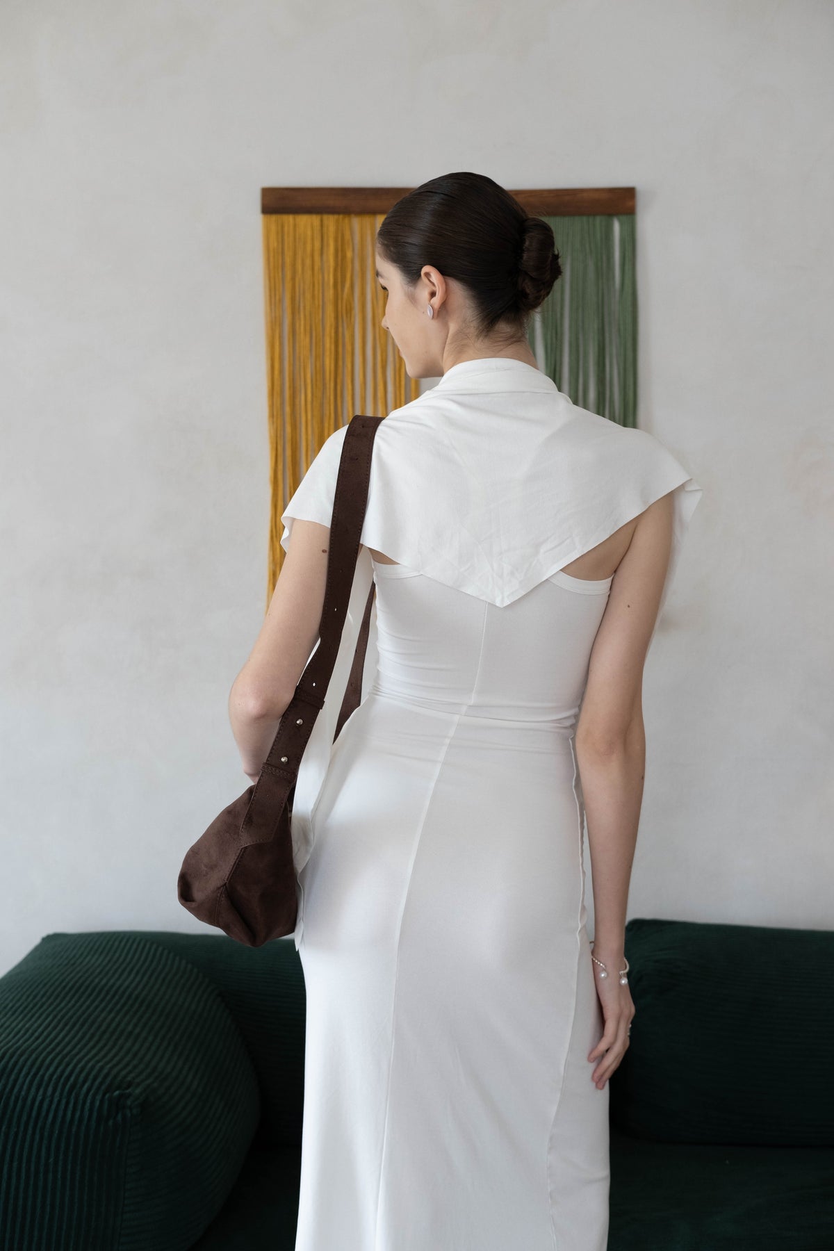 Waist-Snatch U-Neck Maxi Dress - White