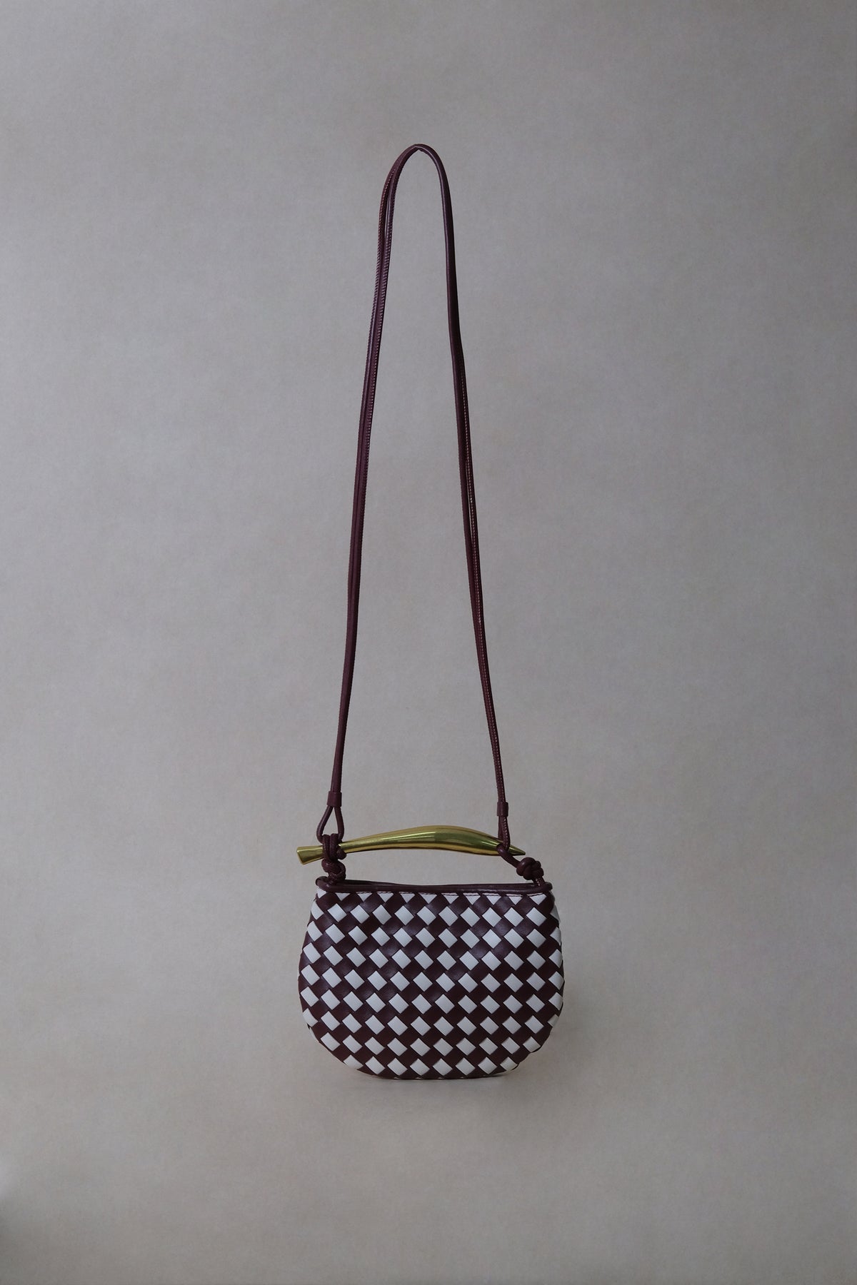 Mini Artisan Classic Dumpling Bag - Burgundy & Ivory Plaid