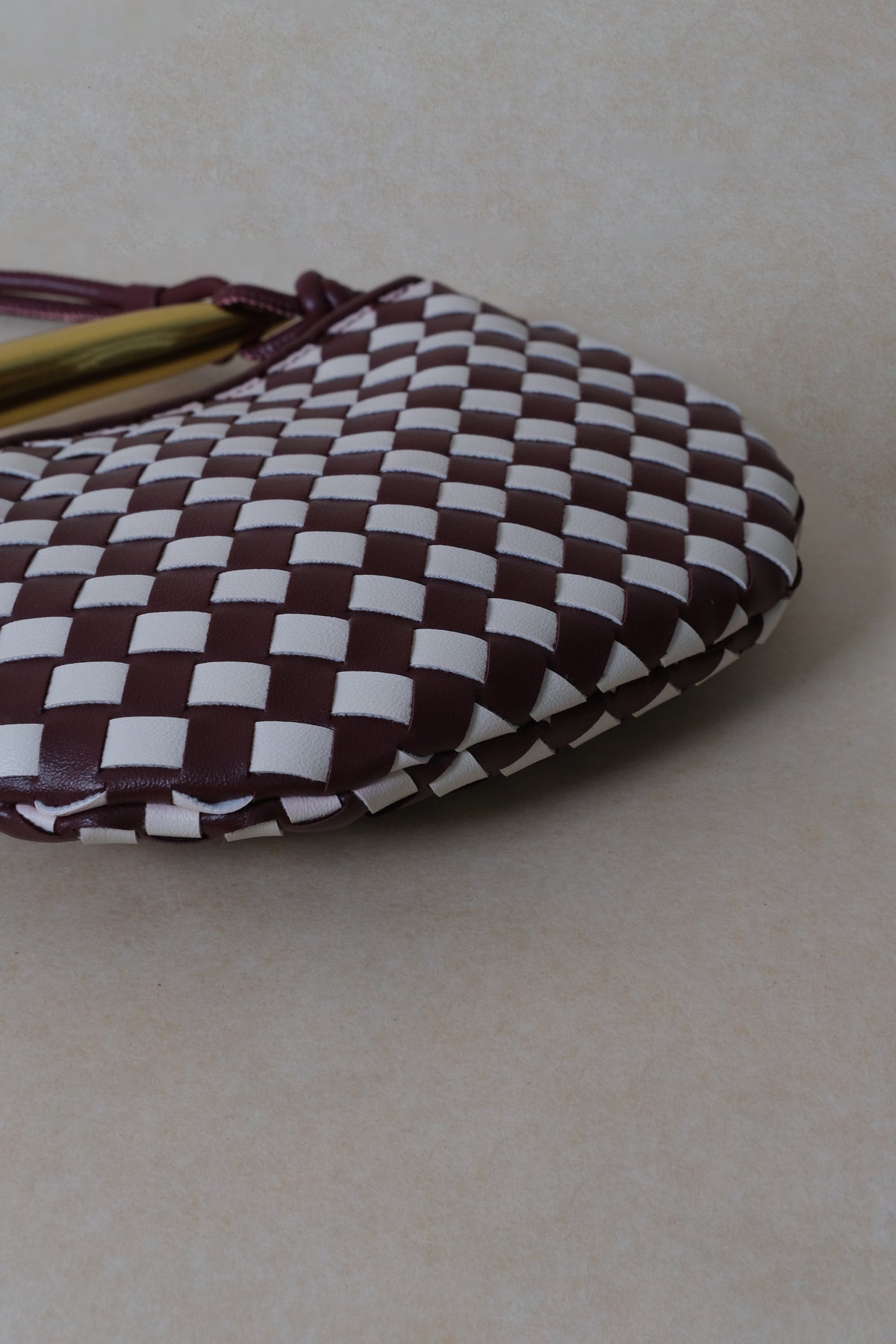 Mini Artisan Classic Dumpling Bag - Burgundy & Ivory Plaid