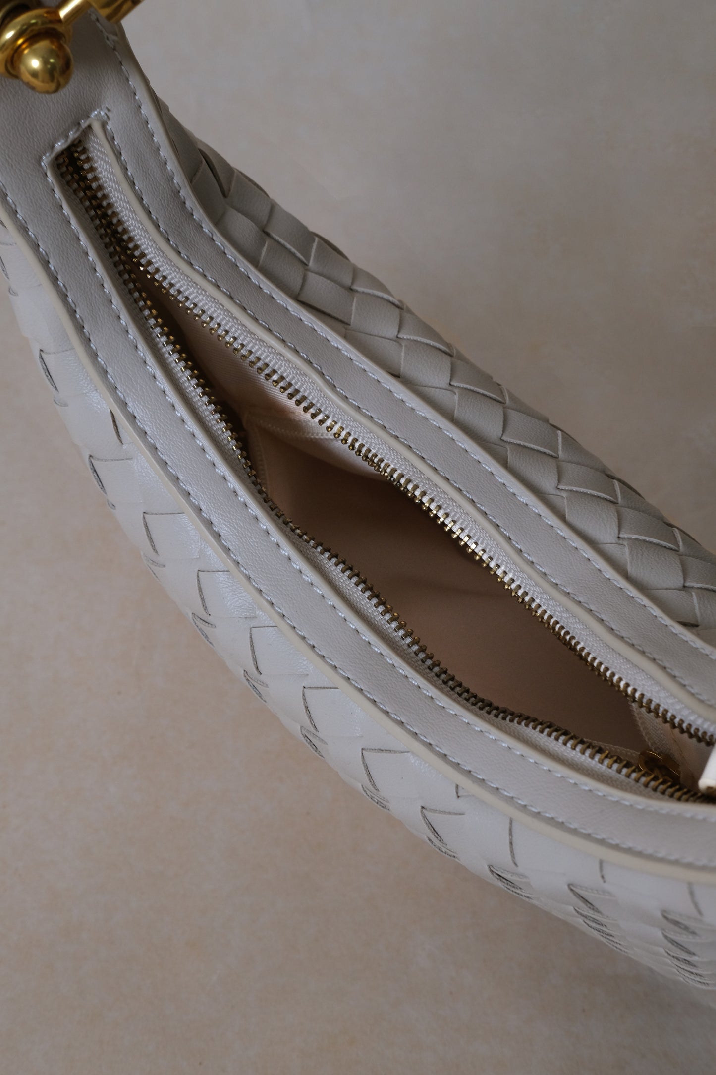 Artisan Elegance Crescent Bag - White Sand