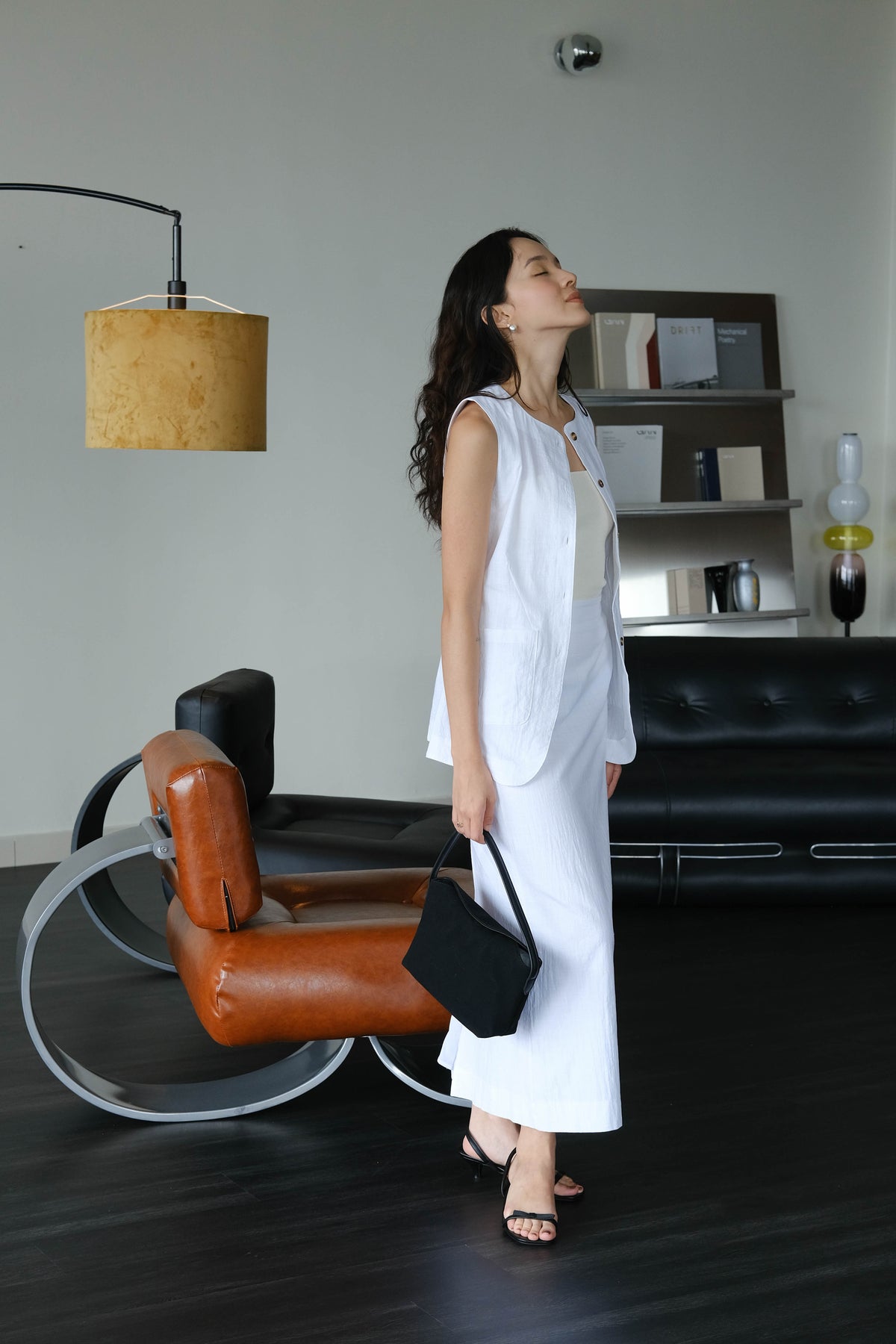 Sleeveless Vest + High Waist Skirt in Snow White Suit