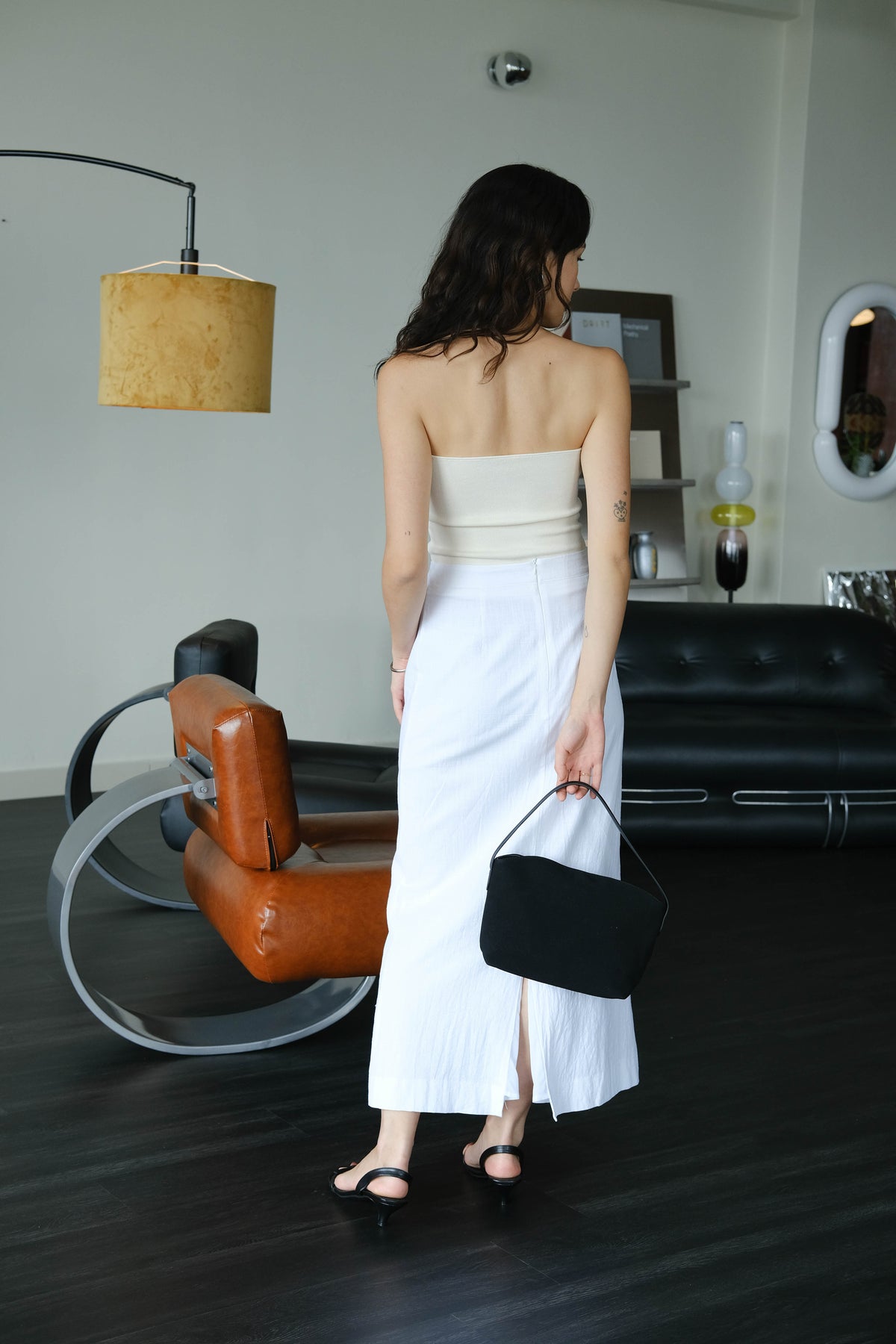 Sleeveless Vest + High Waist Skirt in Snow White Suit