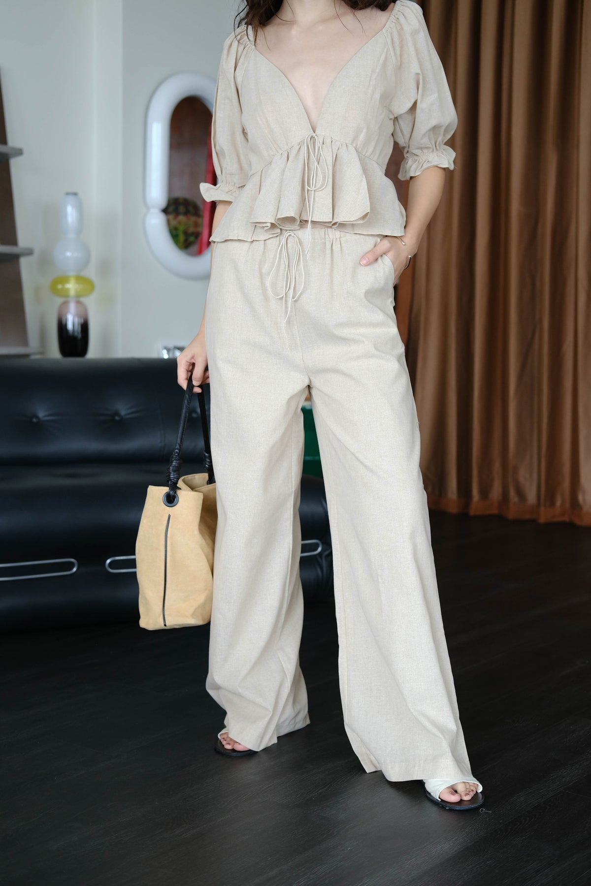 French Linen Wide-leg Long Pants