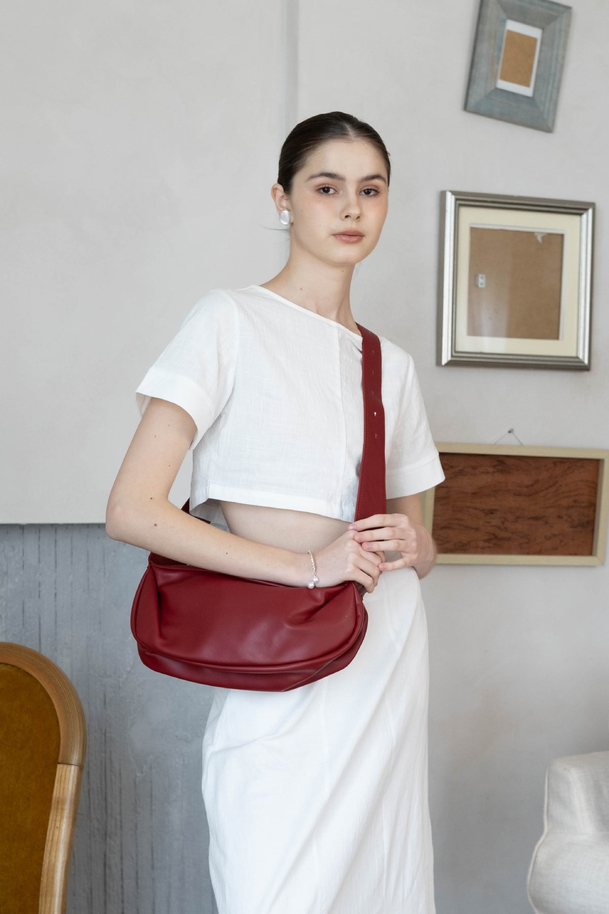 PU Soft Leather Pillow Bag in Ancora Red