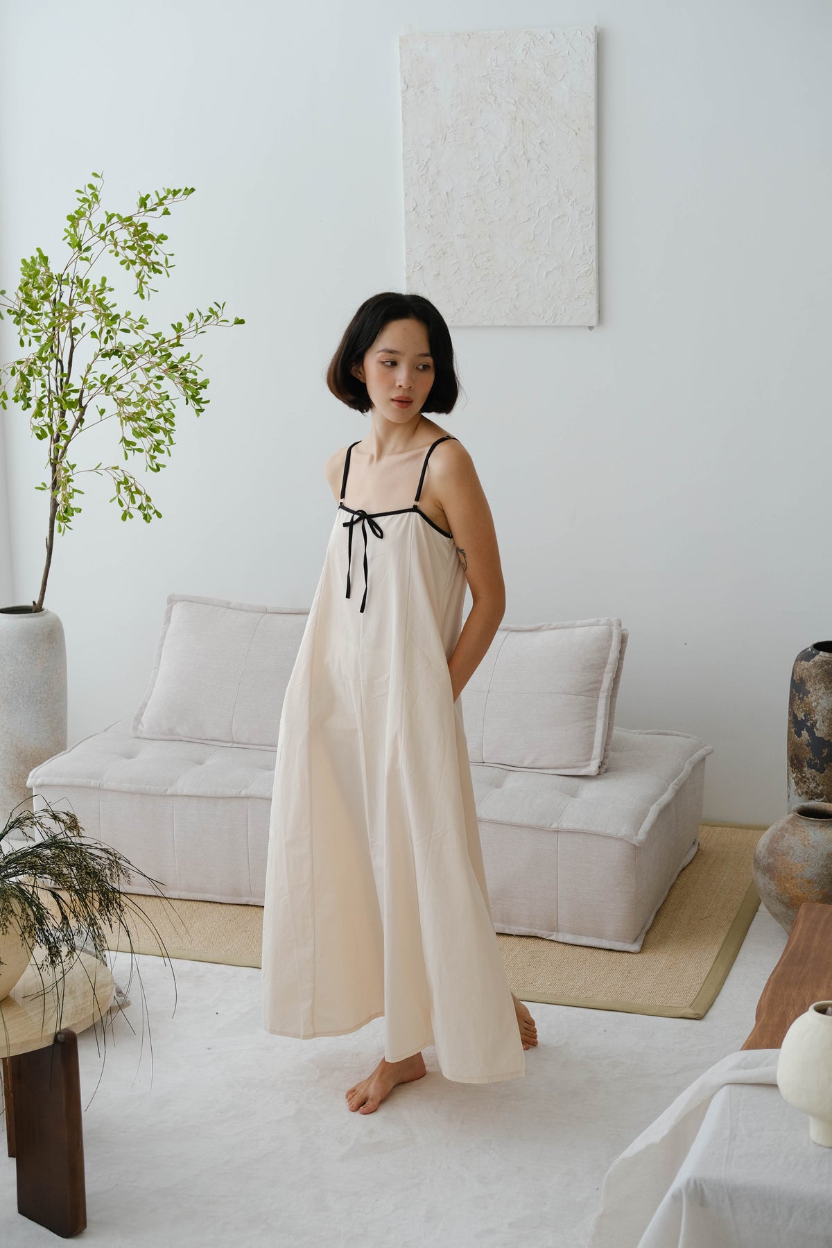 French Contrast Cotton Suspender Dress