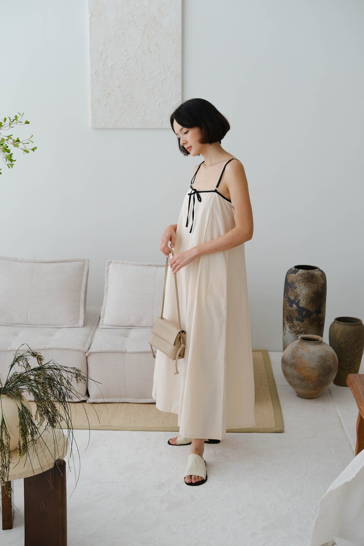 French Contrast Cotton Suspender Dress