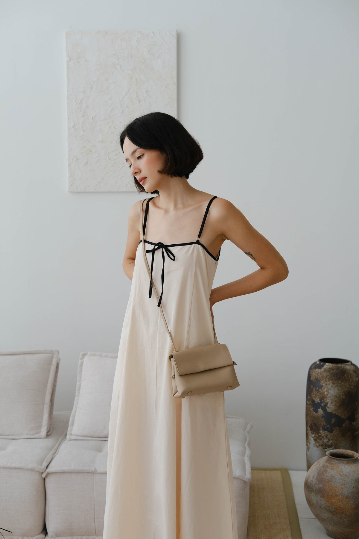French Contrast Cotton Suspender Dress