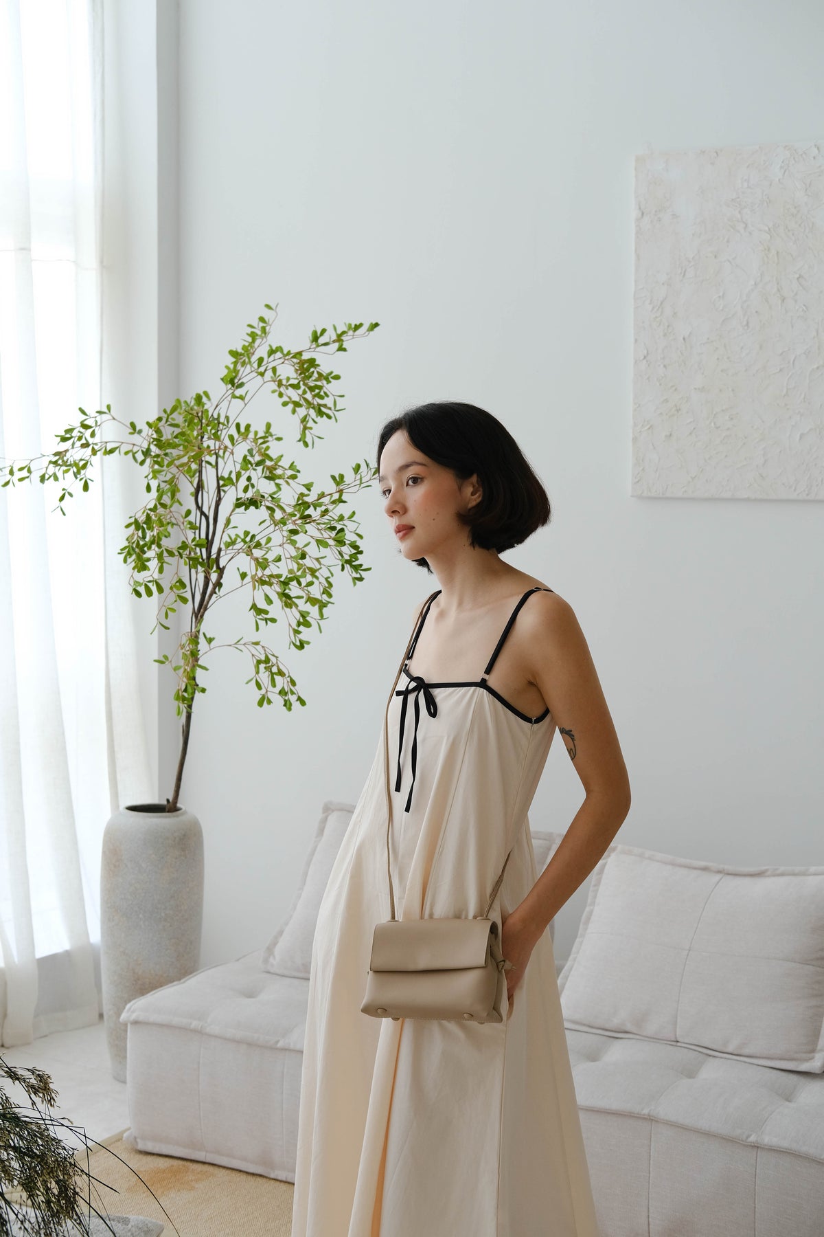 French Contrast Cotton Suspender Dress