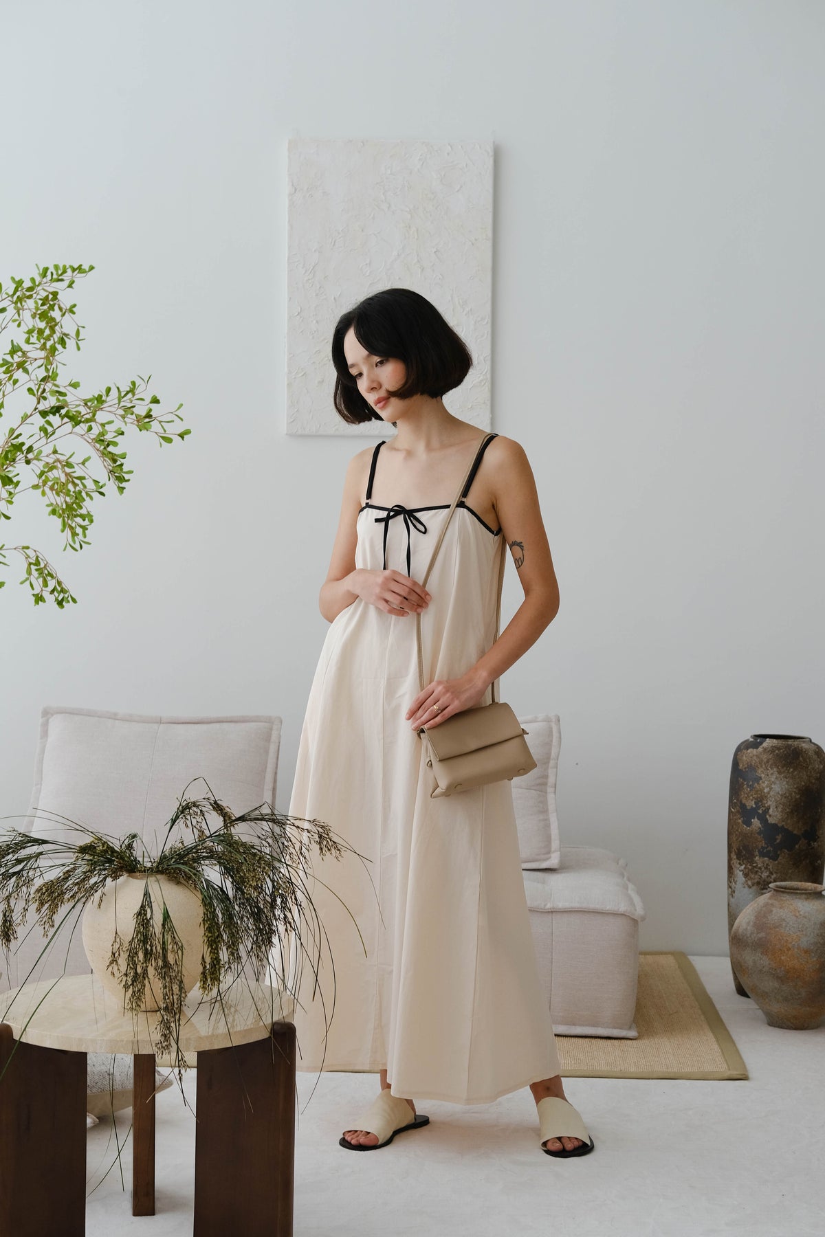 French Contrast Cotton Suspender Dress