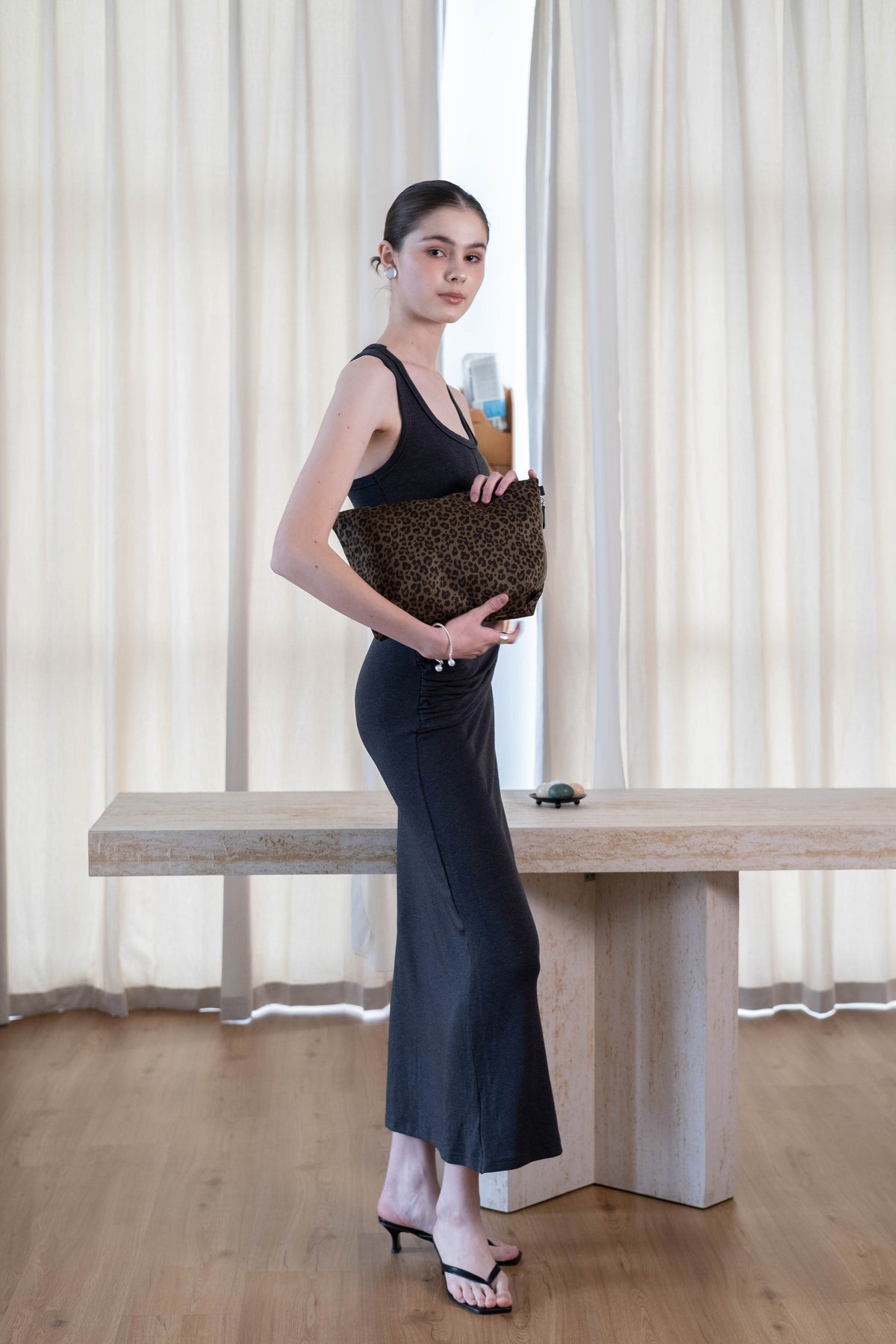 Classic Ruched Bag - Green Leopard Print