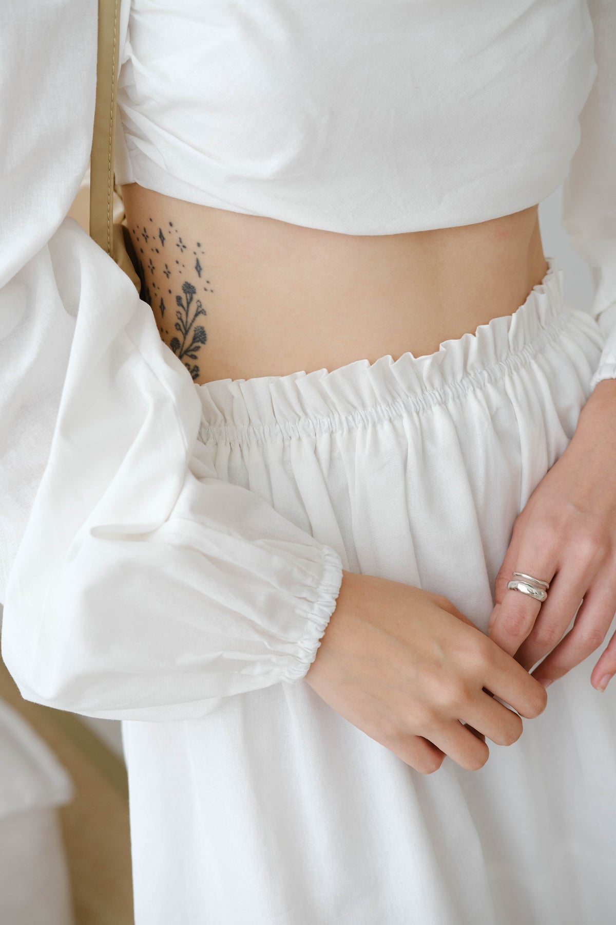 French Cotton and Linen Halter Top + Pleated High Waist Skirt