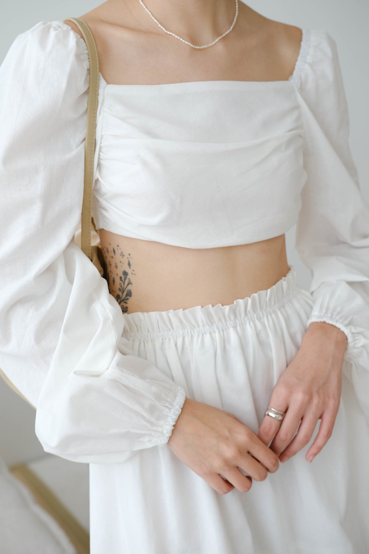 French Cotton and Linen Halter Top + Pleated High Waist Skirt