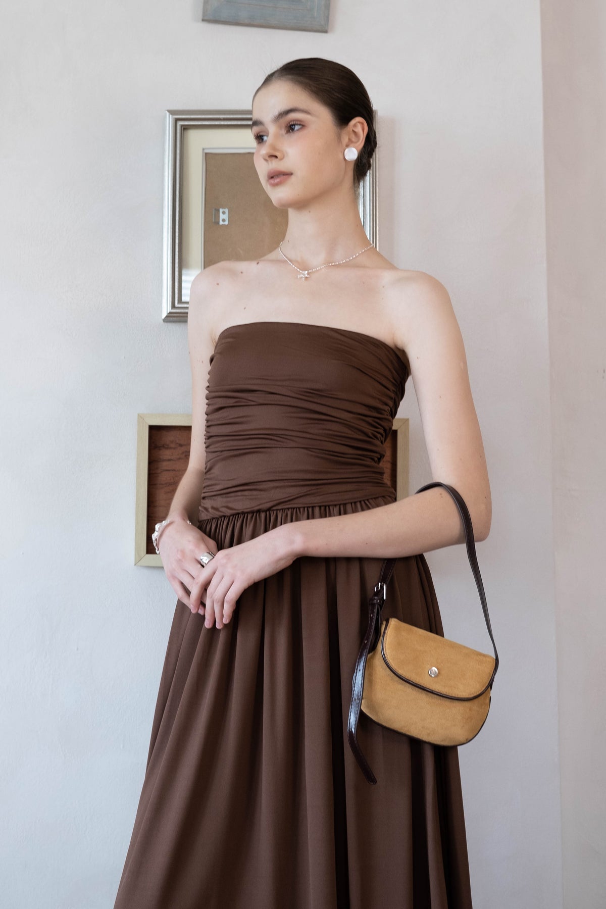 Luna Muse Draped Maxi Dress - Brown