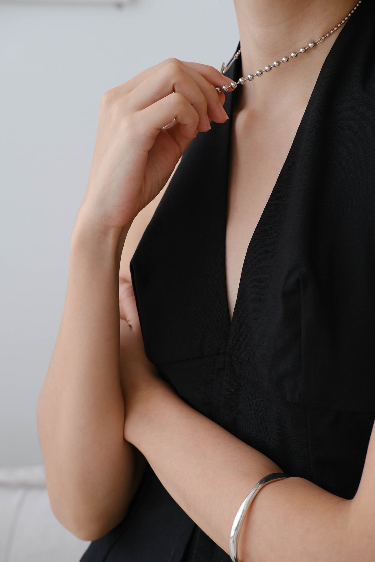 French Cotton and Linen Sleeveless Halter Top with Classic Black