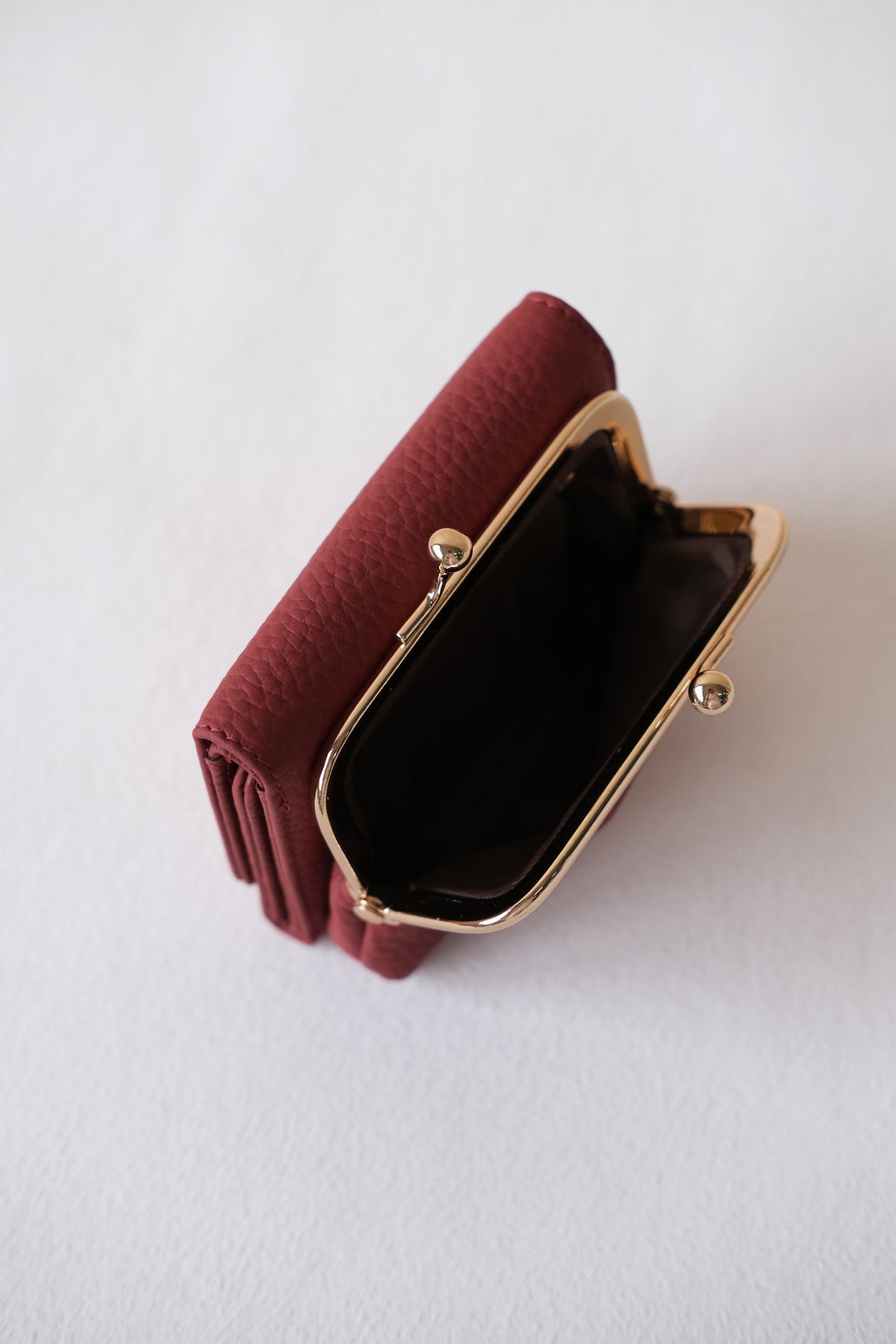 Signature Metal-Clasp Compact Wallet - Wine Red