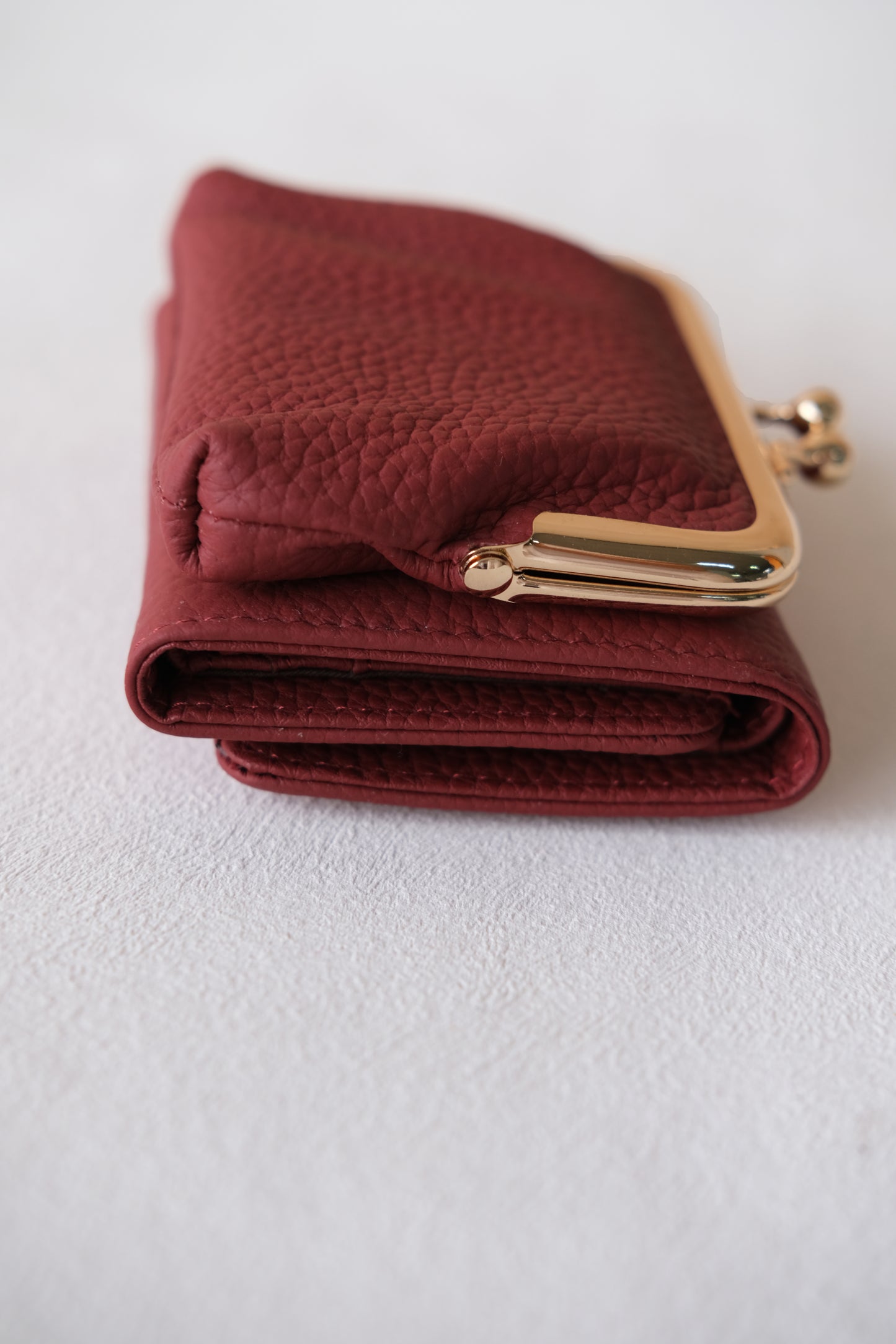 Signature Metal-Clasp Compact Wallet - Wine Red