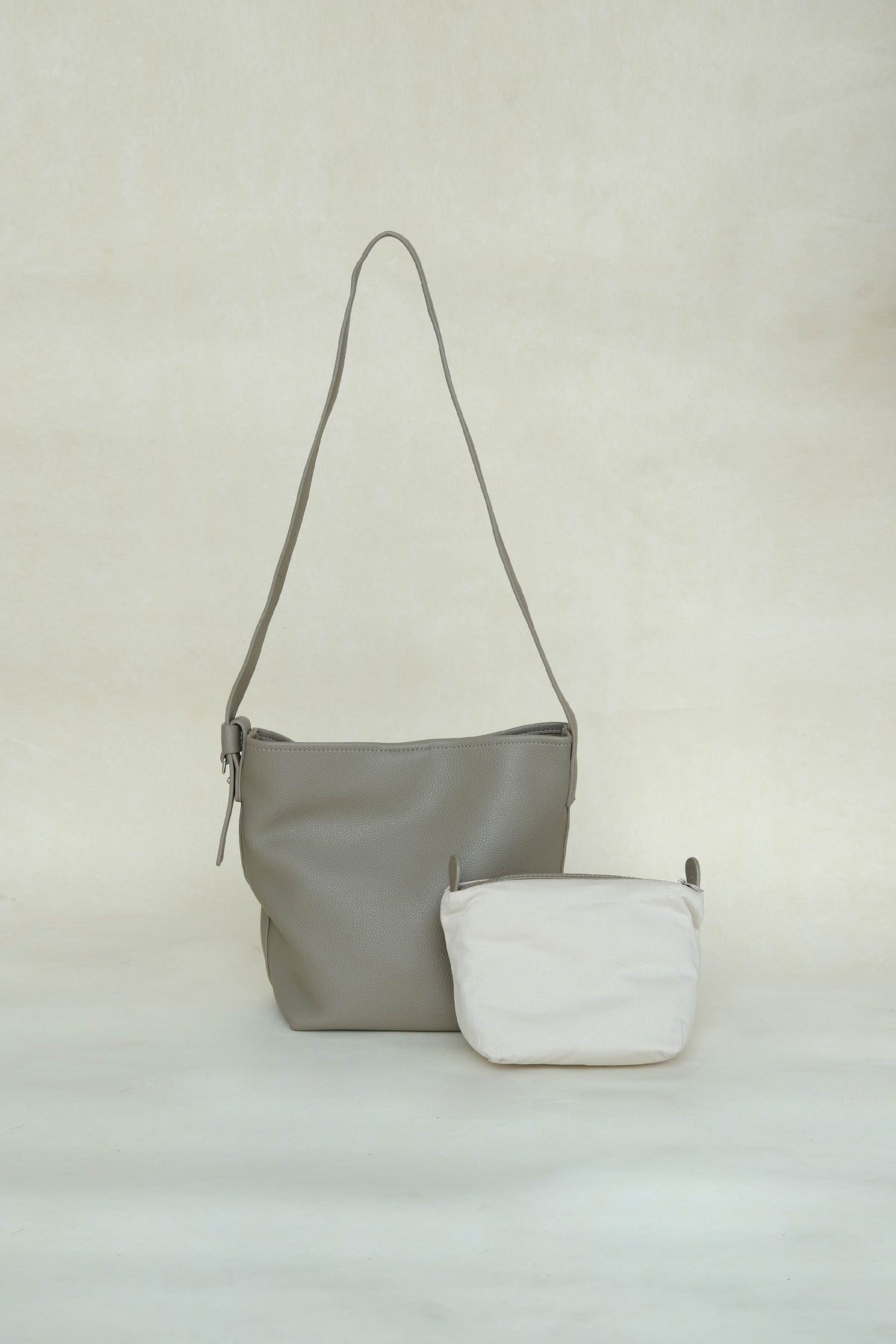 Large-Capacity Lychee Texture Shoulder/Crossbody Set In Light Mud