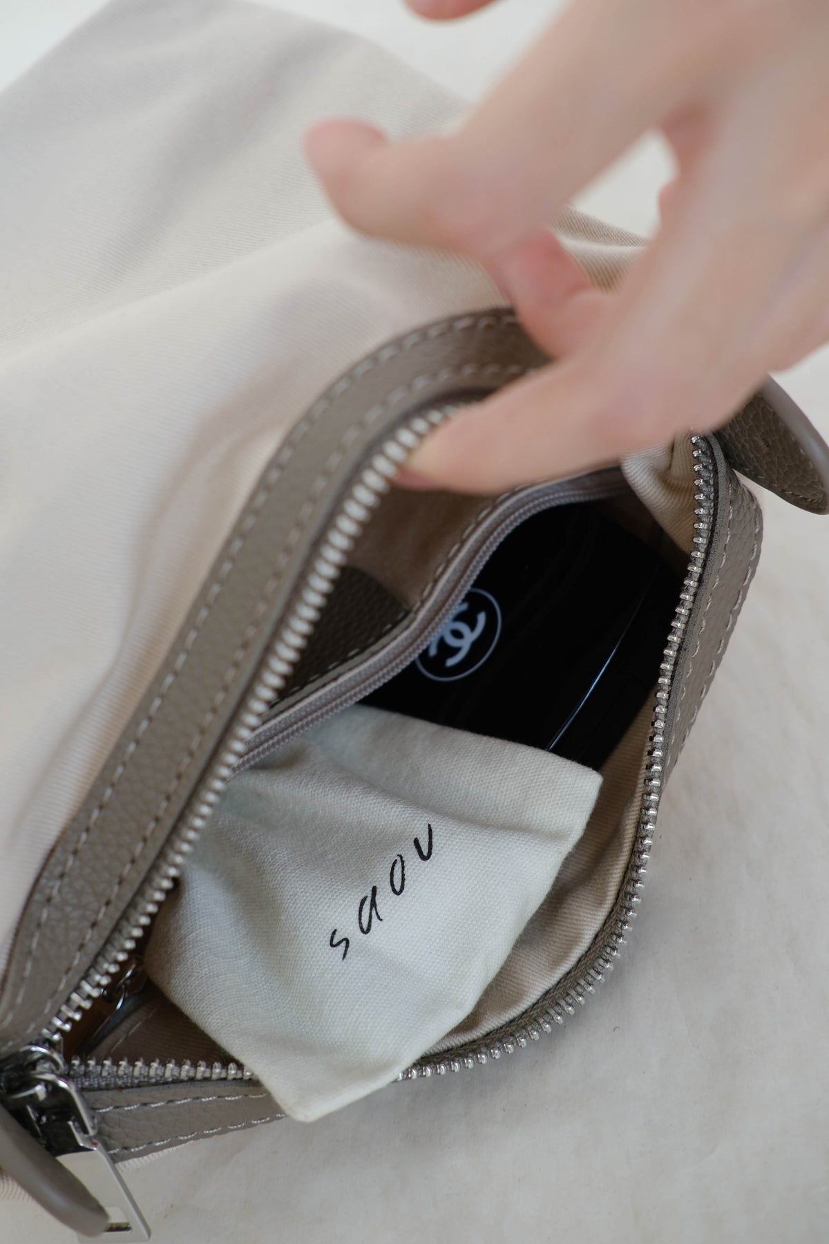 Large-Capacity Lychee Texture Shoulder/Crossbody Set In Light Mud