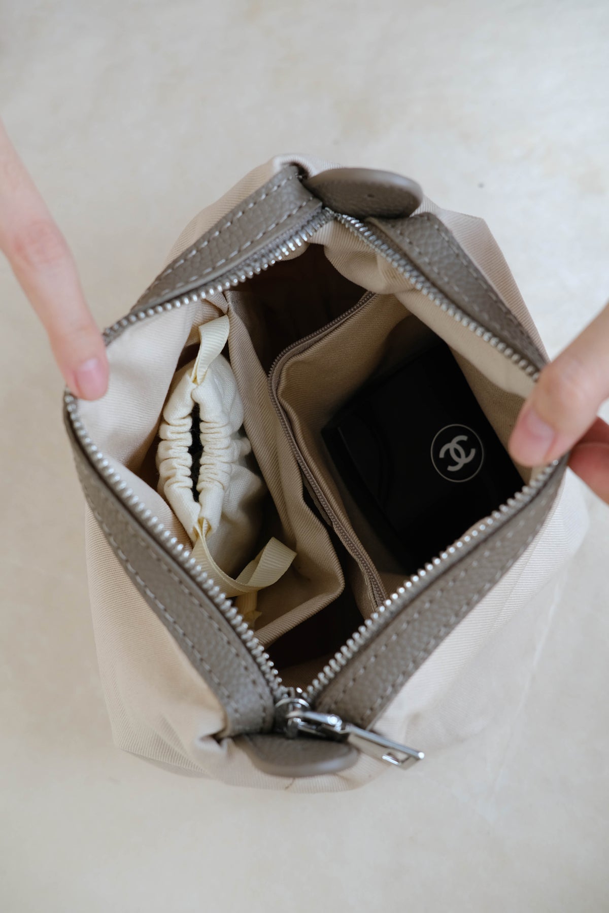 Large-Capacity Lychee Texture Shoulder/Crossbody Set In Light Mud