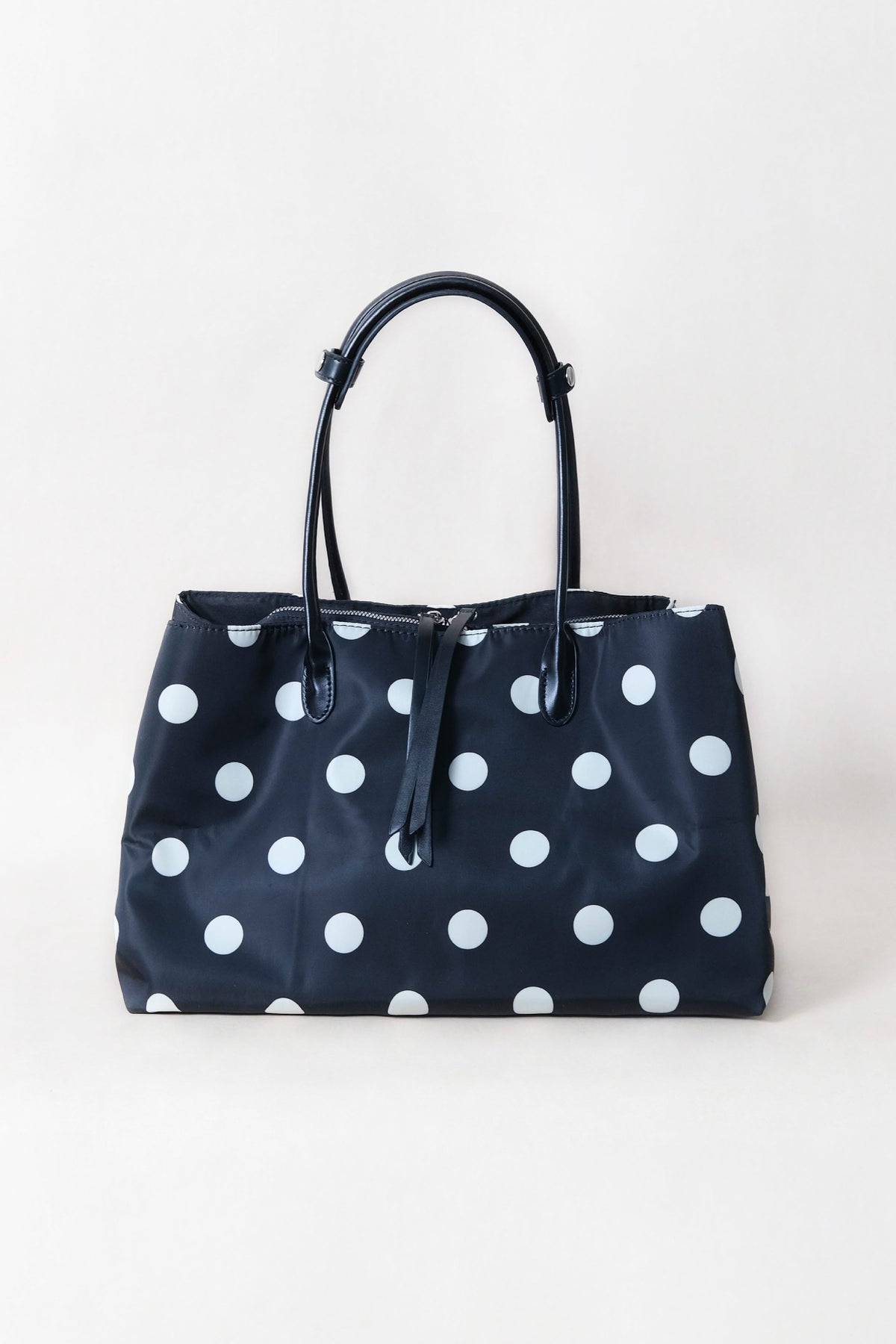 Classic Flow Vegan Leather Tote - Black + polkadots